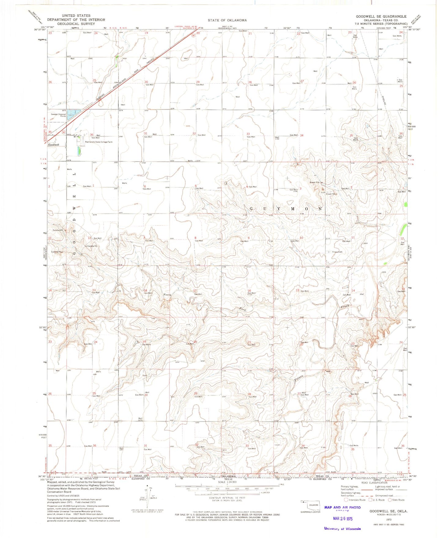 Classic USGS Goodwell SE Oklahoma 7.5'x7.5' Topo Map Image