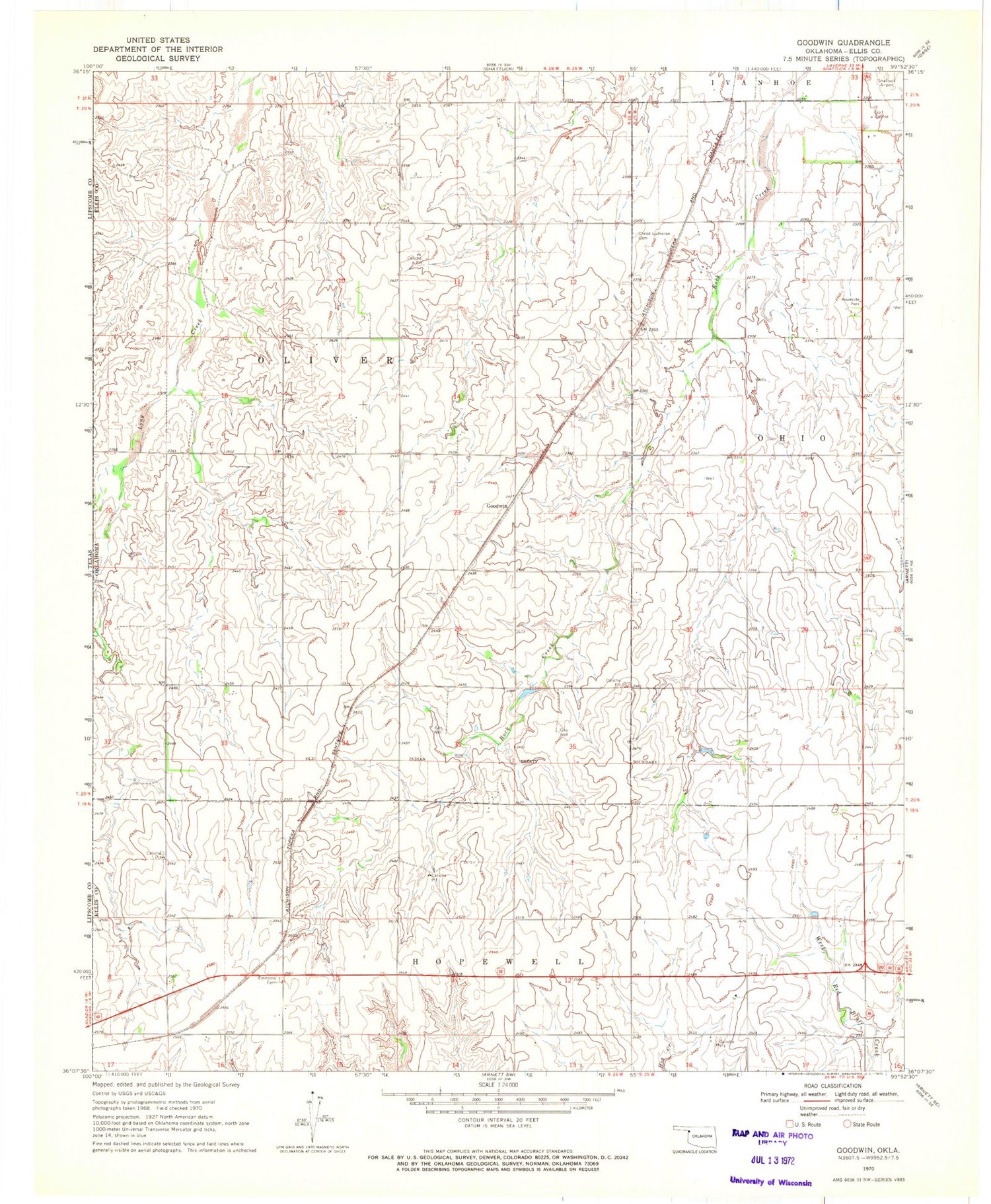 Classic USGS Goodwin Oklahoma 7.5'x7.5' Topo Map Image
