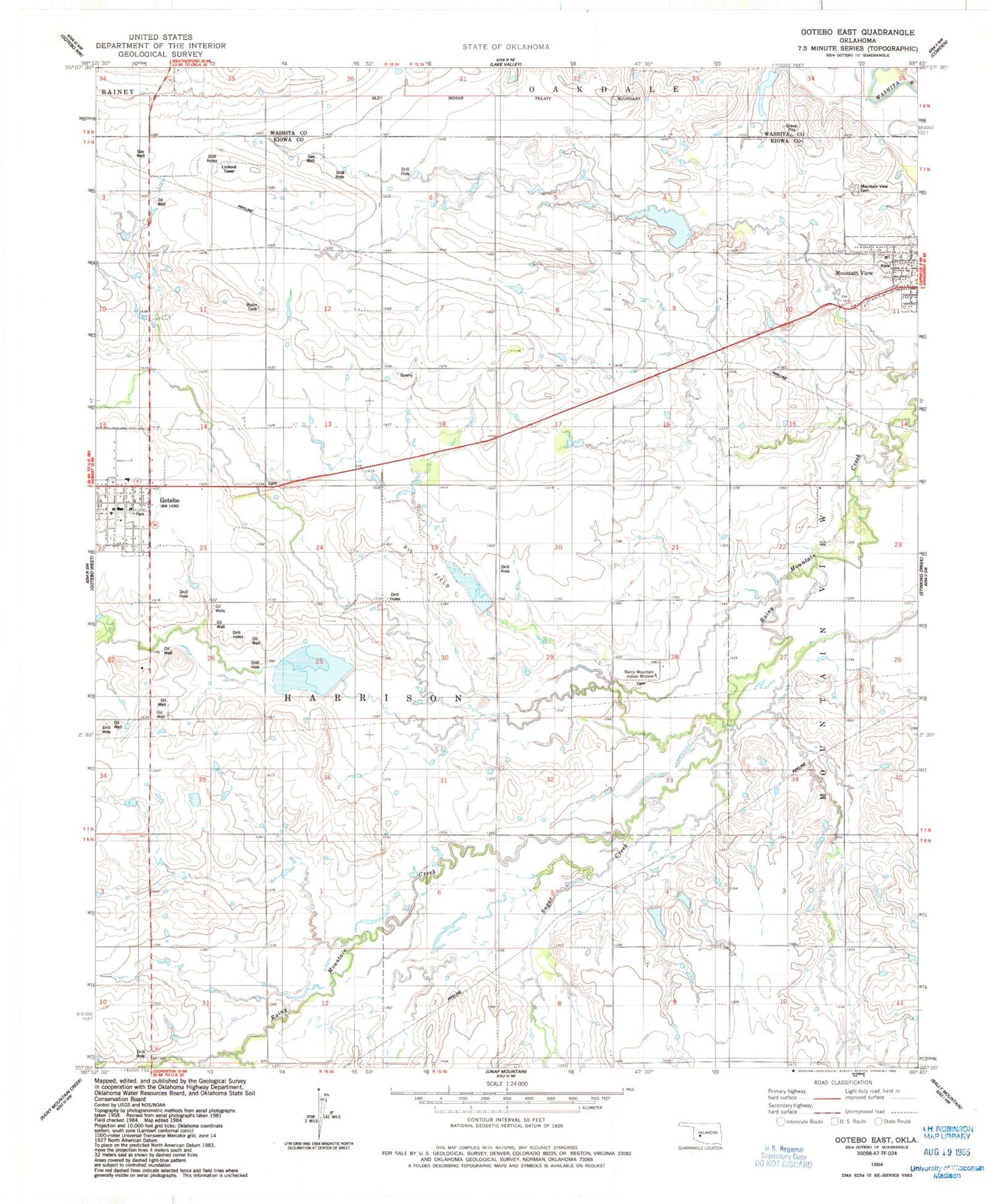 Classic USGS Gotebo East Oklahoma 7.5'x7.5' Topo Map Image