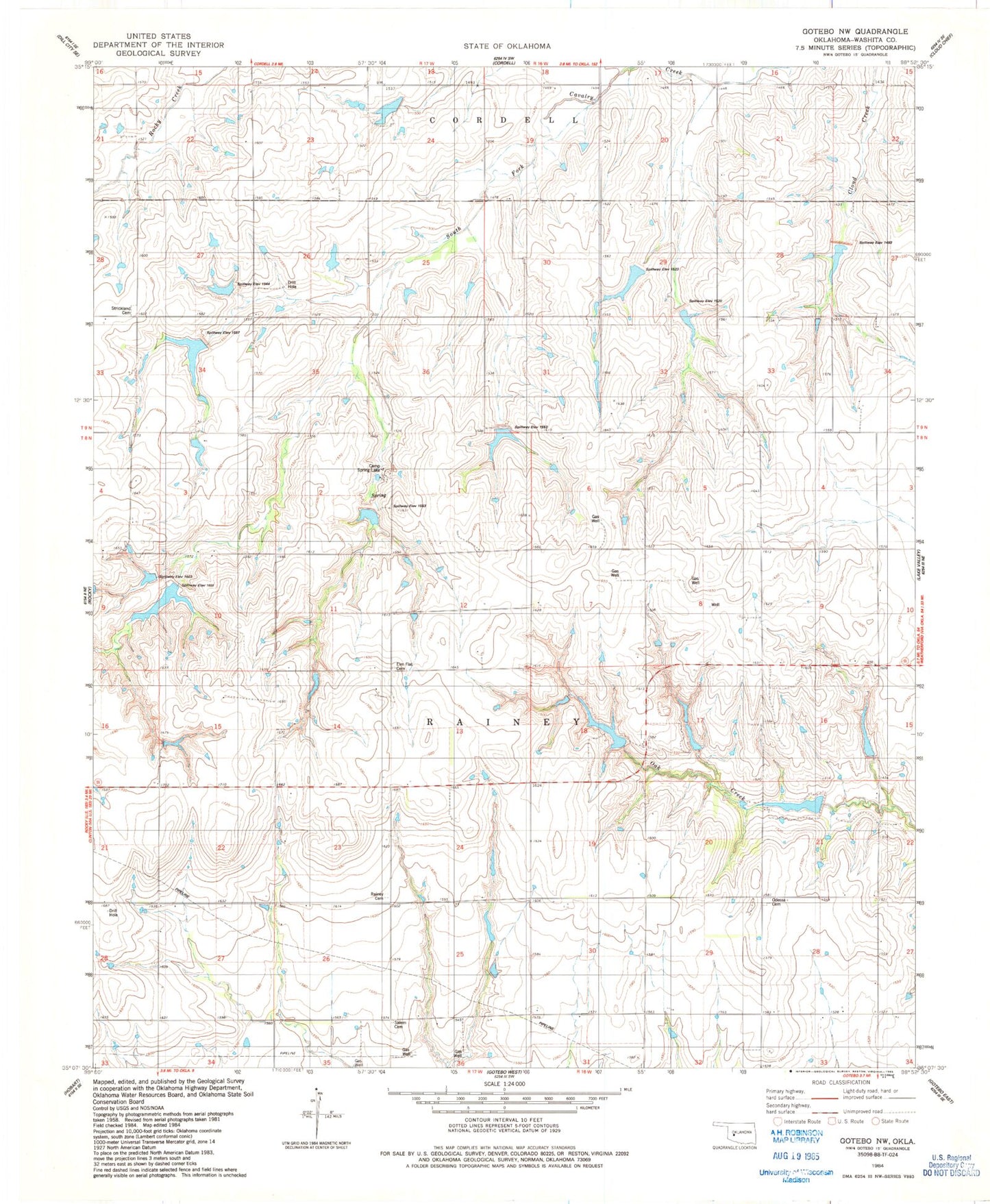 Classic USGS Gotebo NW Oklahoma 7.5'x7.5' Topo Map Image
