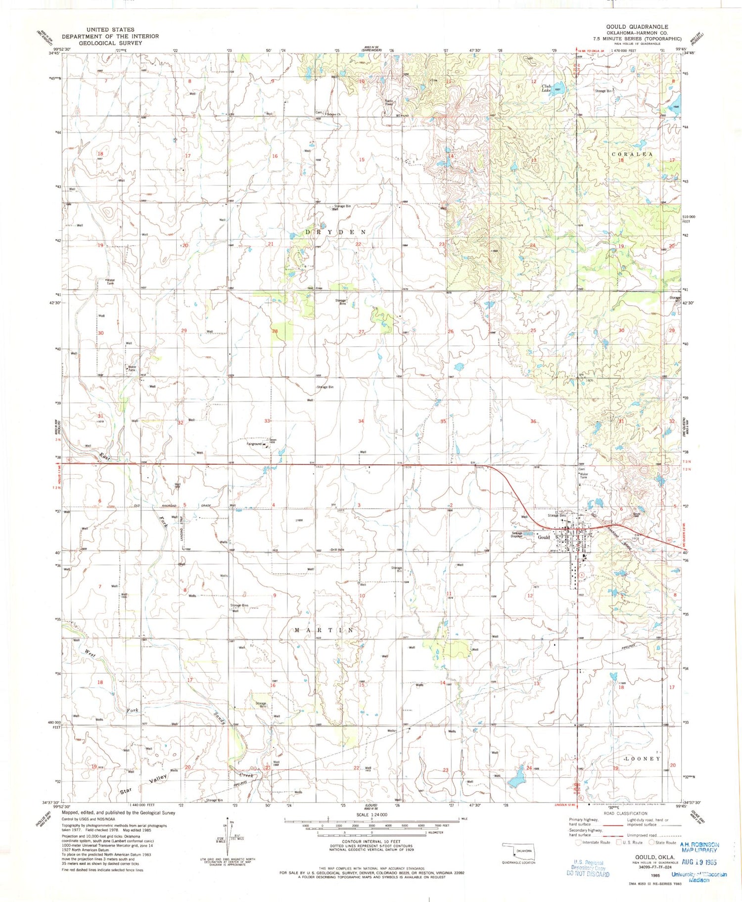 Classic USGS Gould Oklahoma 7.5'x7.5' Topo Map Image