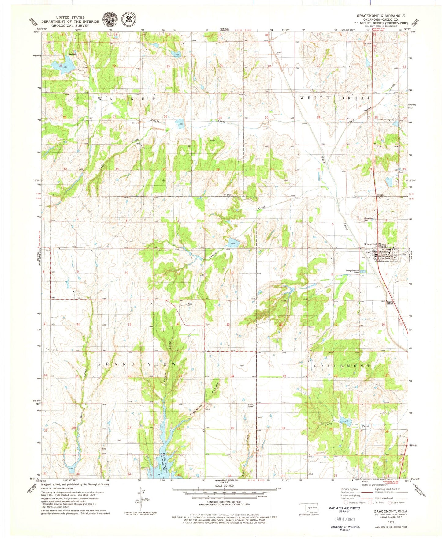 Classic USGS Gracemont Oklahoma 7.5'x7.5' Topo Map Image