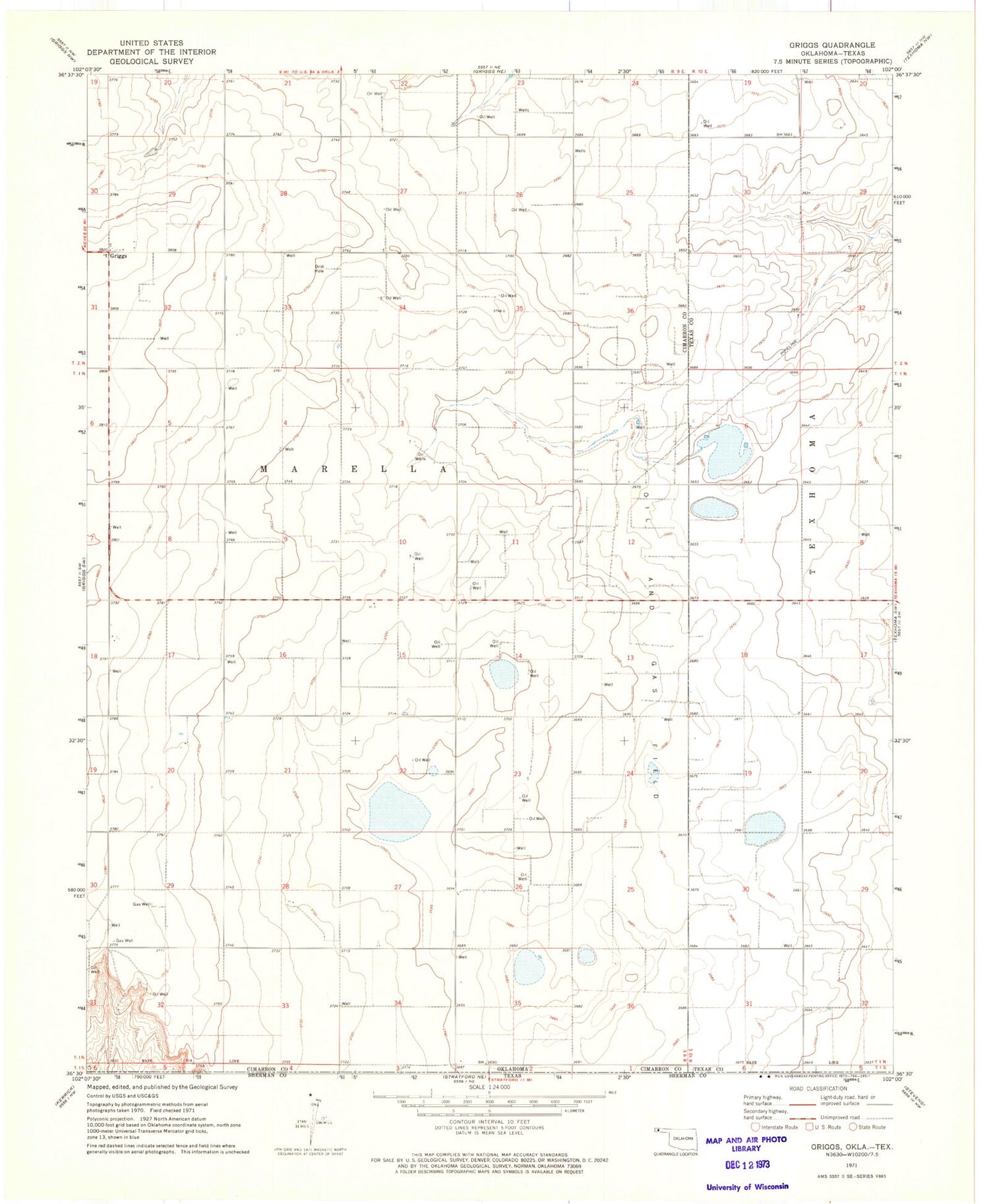 Classic USGS Griggs Oklahoma 7.5'x7.5' Topo Map Image