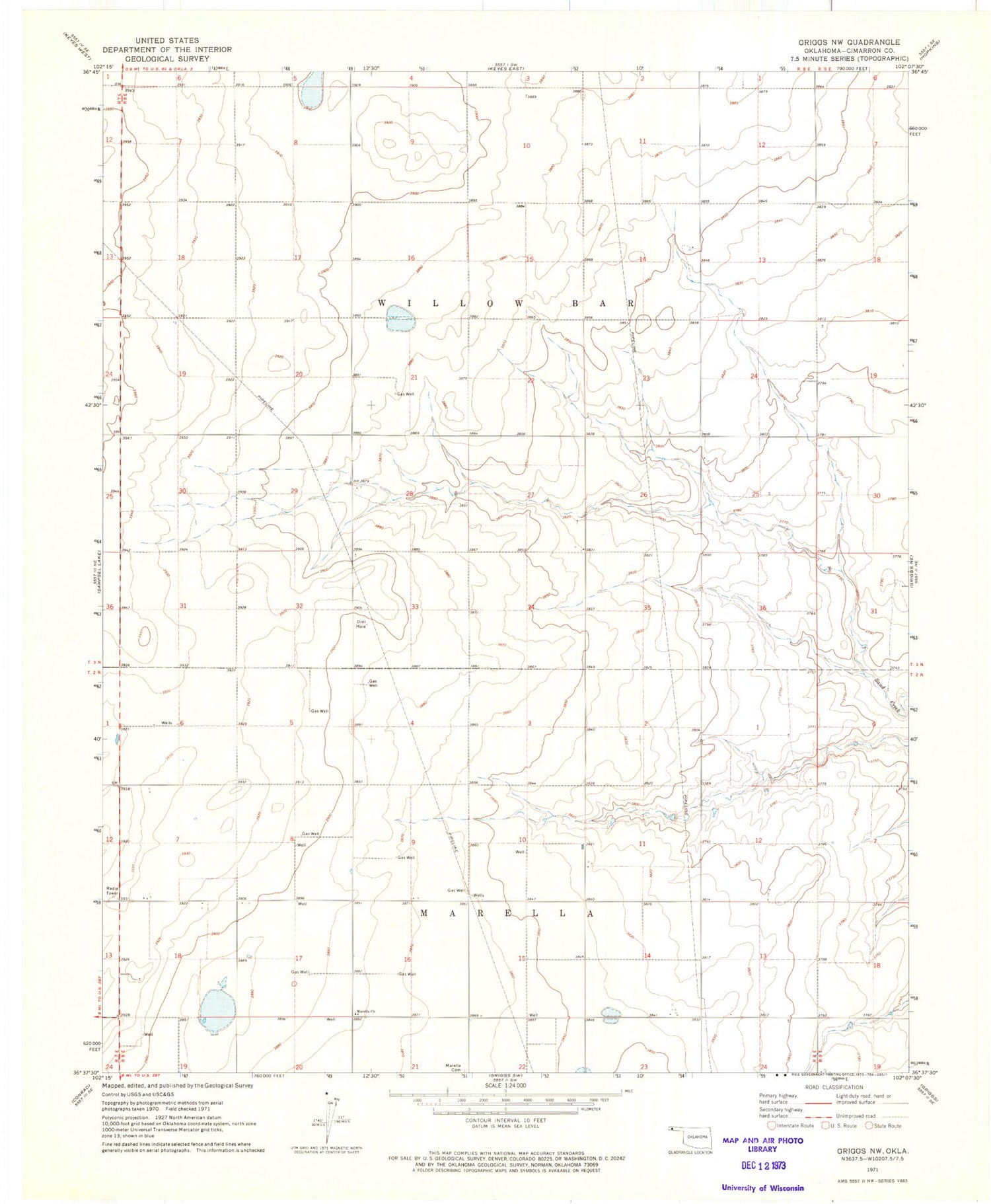 Classic USGS Griggs NW Oklahoma 7.5'x7.5' Topo Map Image