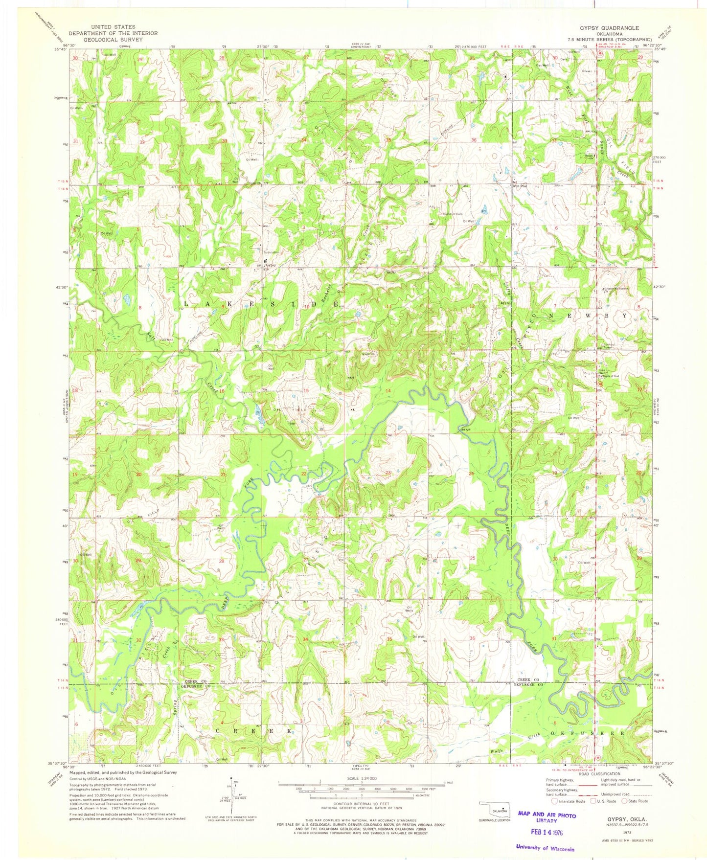 Classic USGS Gypsy Oklahoma 7.5'x7.5' Topo Map Image