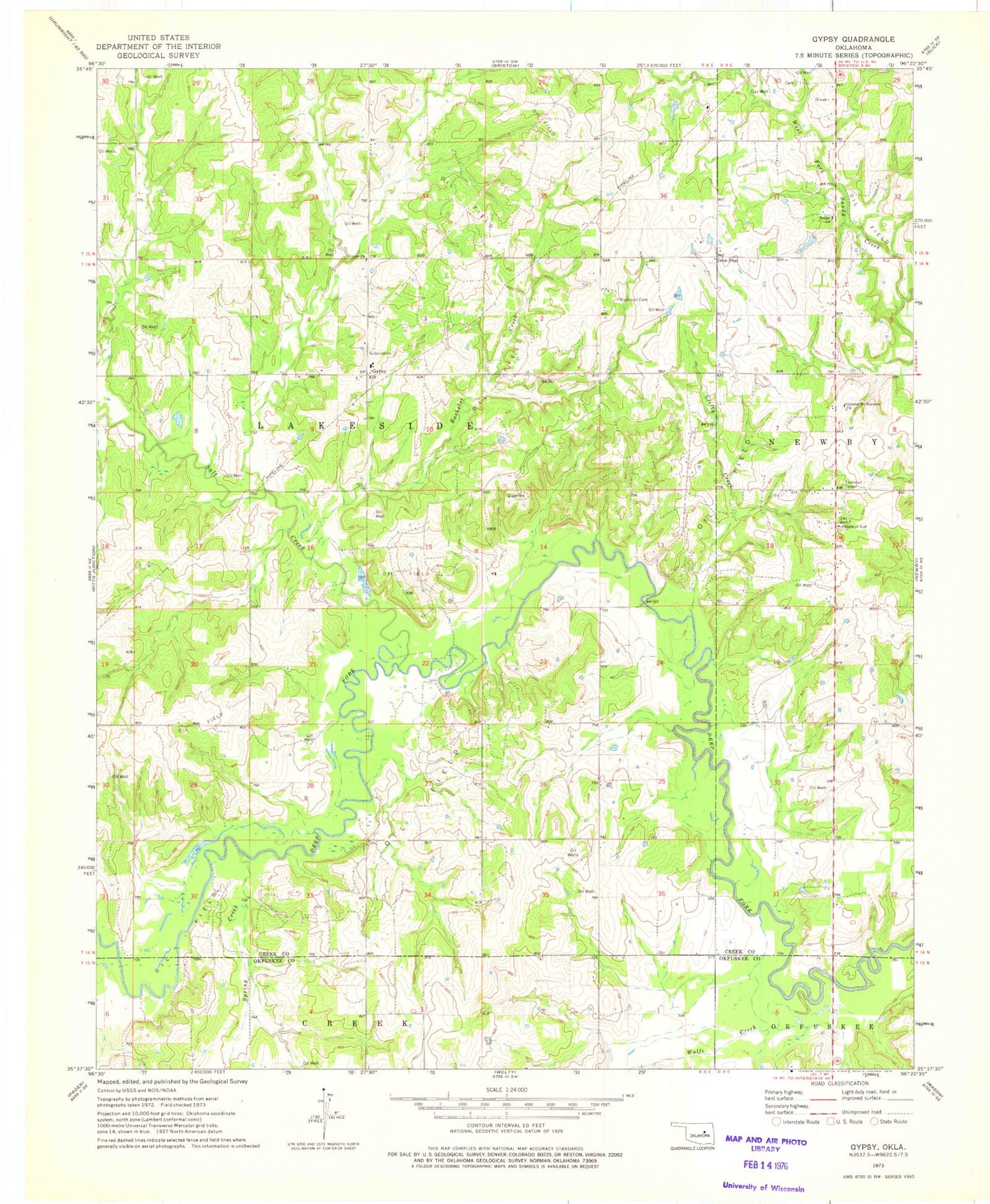 Classic USGS Gypsy Oklahoma 7.5'x7.5' Topo Map Image