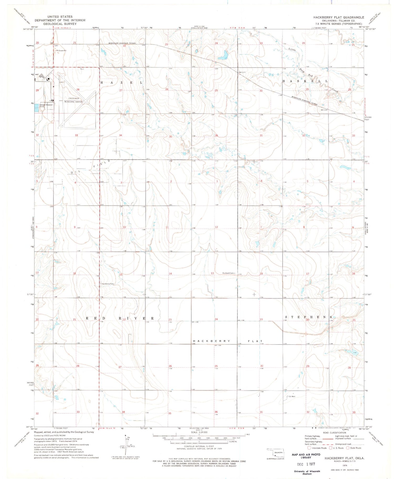 Classic USGS Hackberry Flat Oklahoma 7.5'x7.5' Topo Map Image