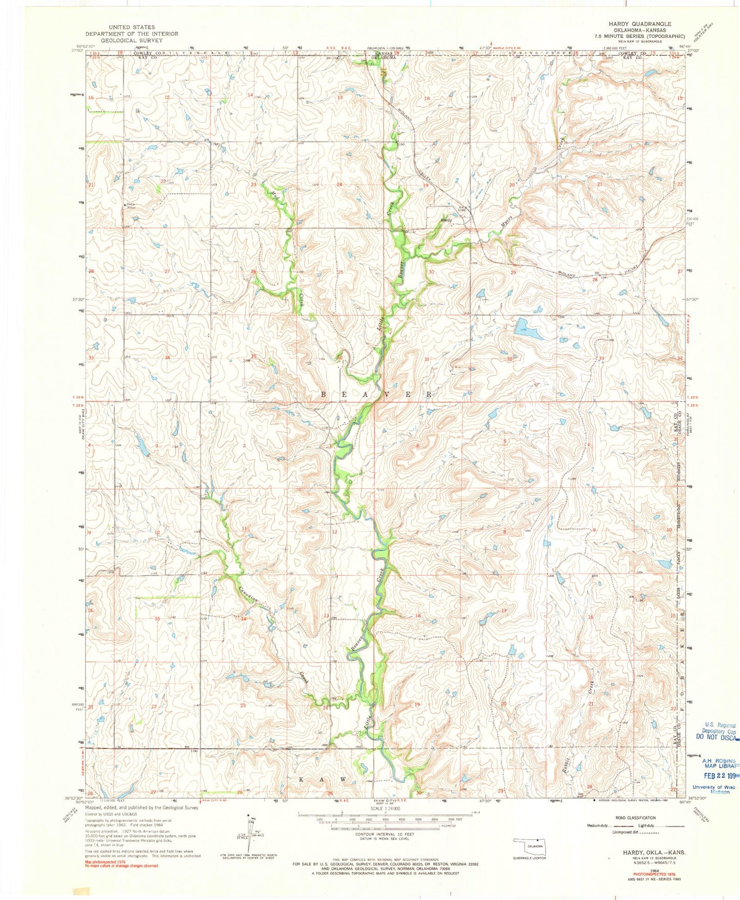 Classic USGS Hardy Oklahoma 7.5'x7.5' Topo Map Image
