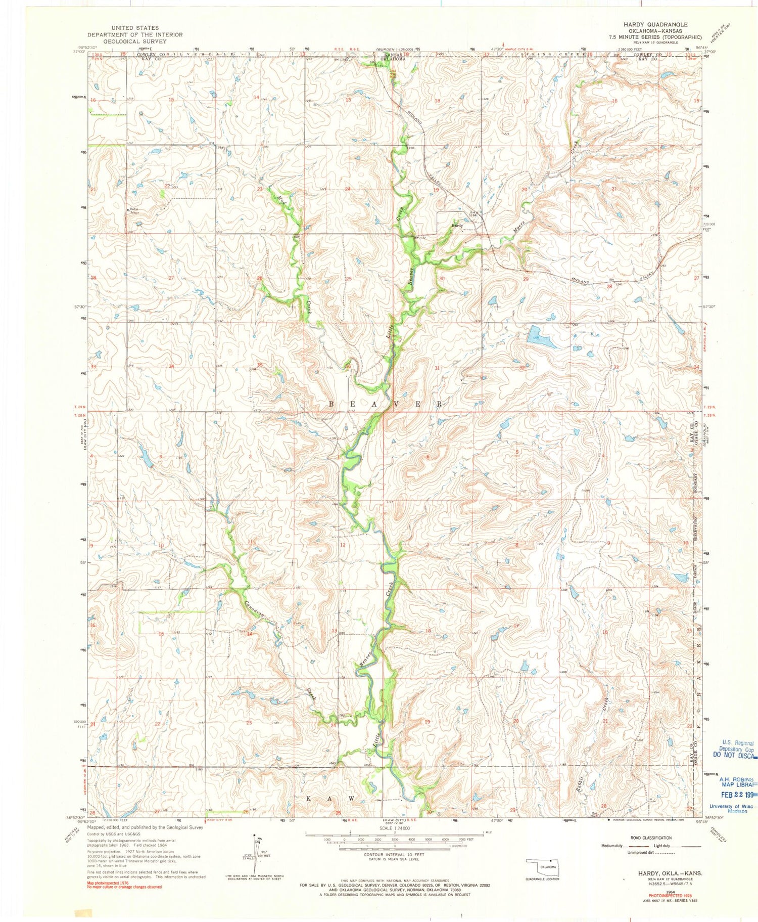 Classic USGS Hardy Oklahoma 7.5'x7.5' Topo Map Image
