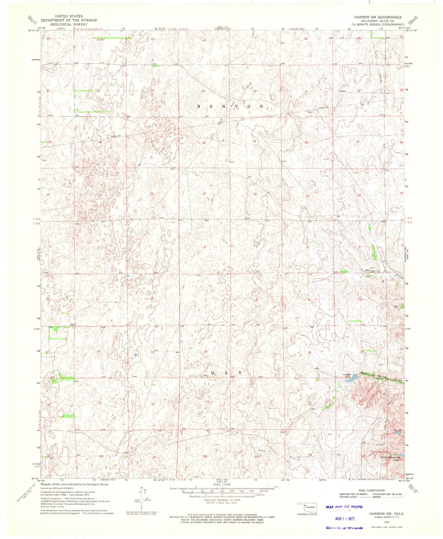 Classic USGS Harmon SW Oklahoma 7.5'x7.5' Topo Map Image