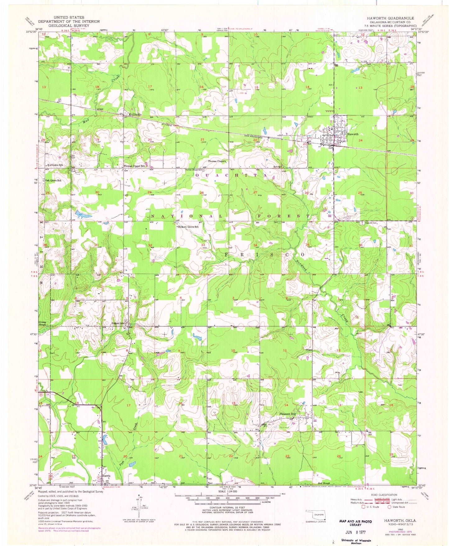 Classic USGS Haworth Oklahoma 7.5'x7.5' Topo Map Image