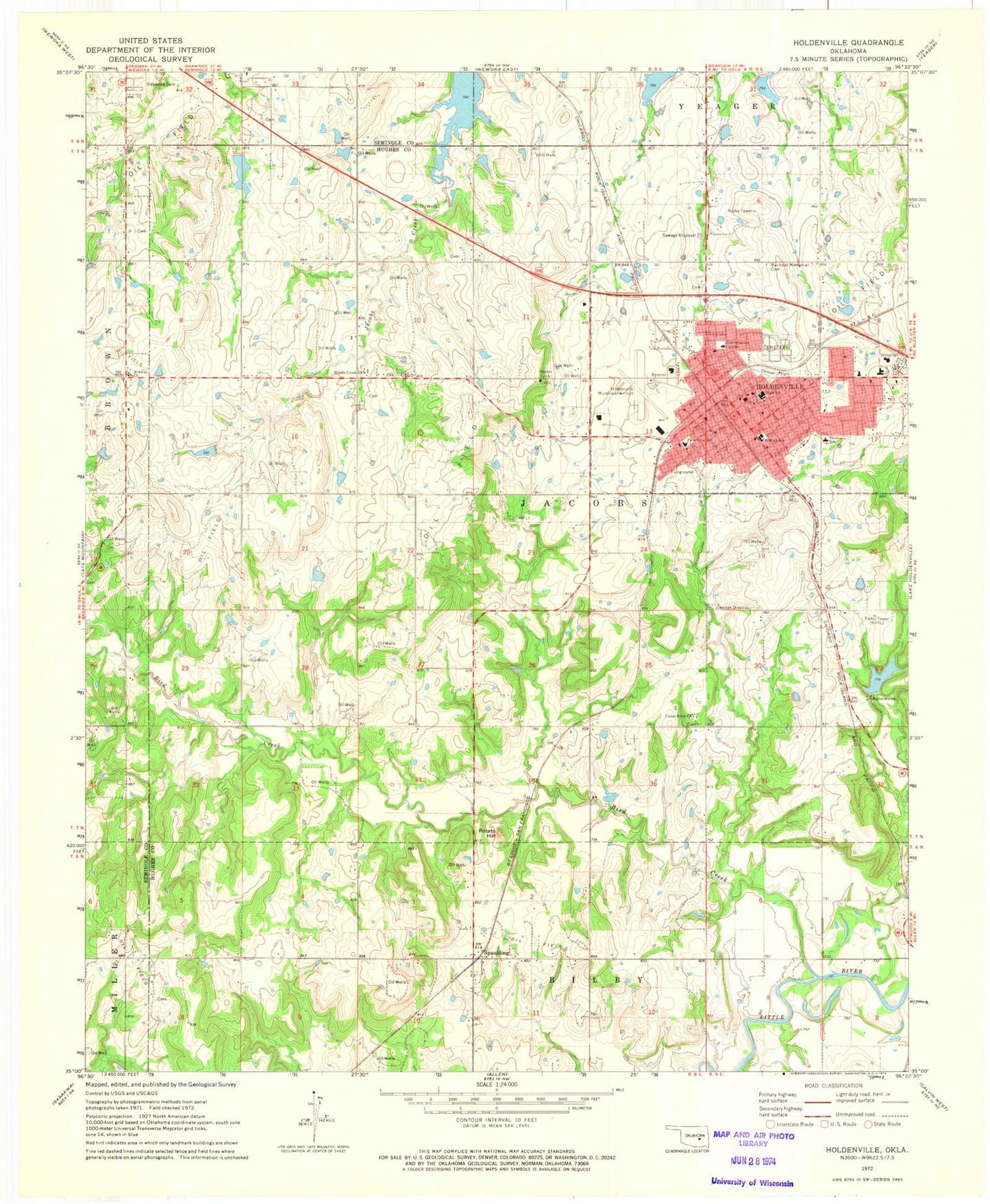 Classic USGS Holdenville Oklahoma 7.5'x7.5' Topo Map Image