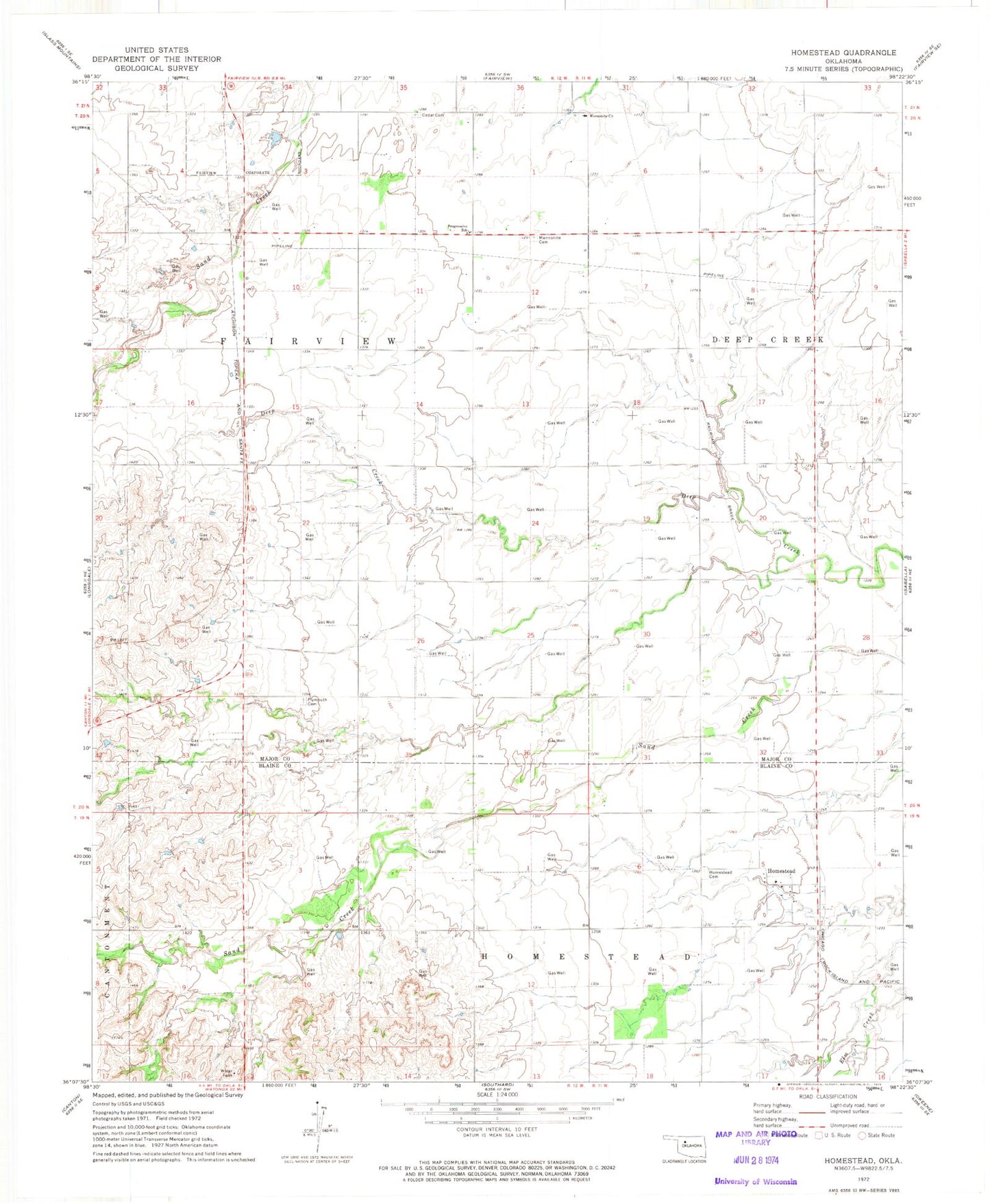 Classic USGS Homestead Oklahoma 7.5'x7.5' Topo Map Image
