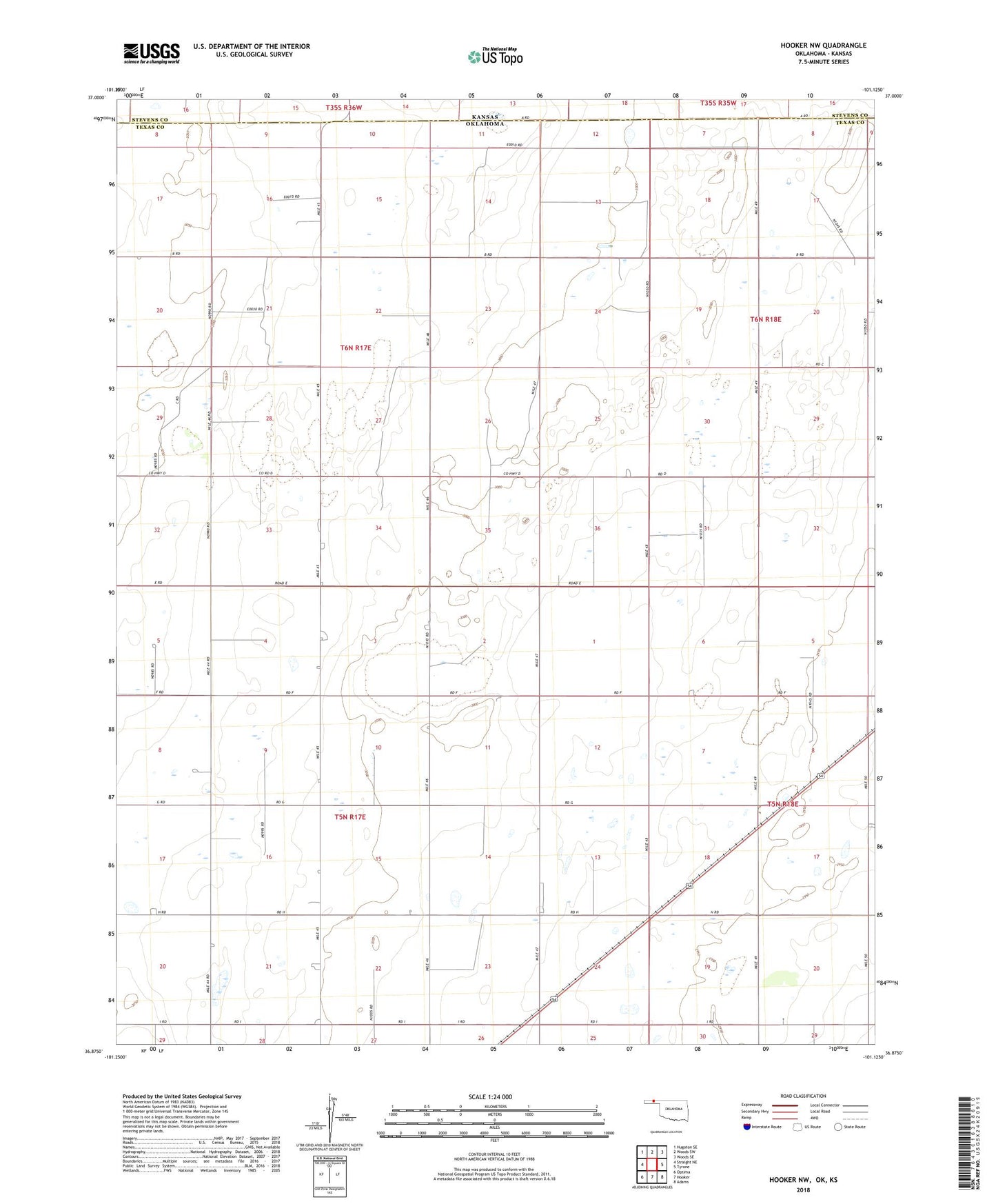Hooker NW Oklahoma US Topo Map Image