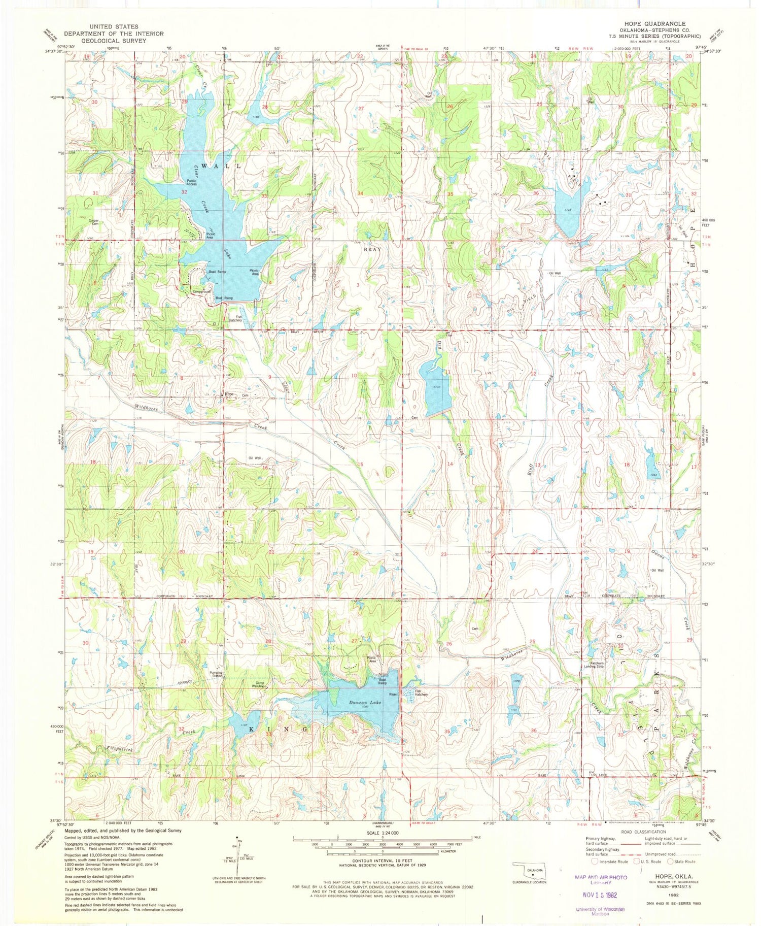 Classic USGS Hope Oklahoma 7.5'x7.5' Topo Map Image