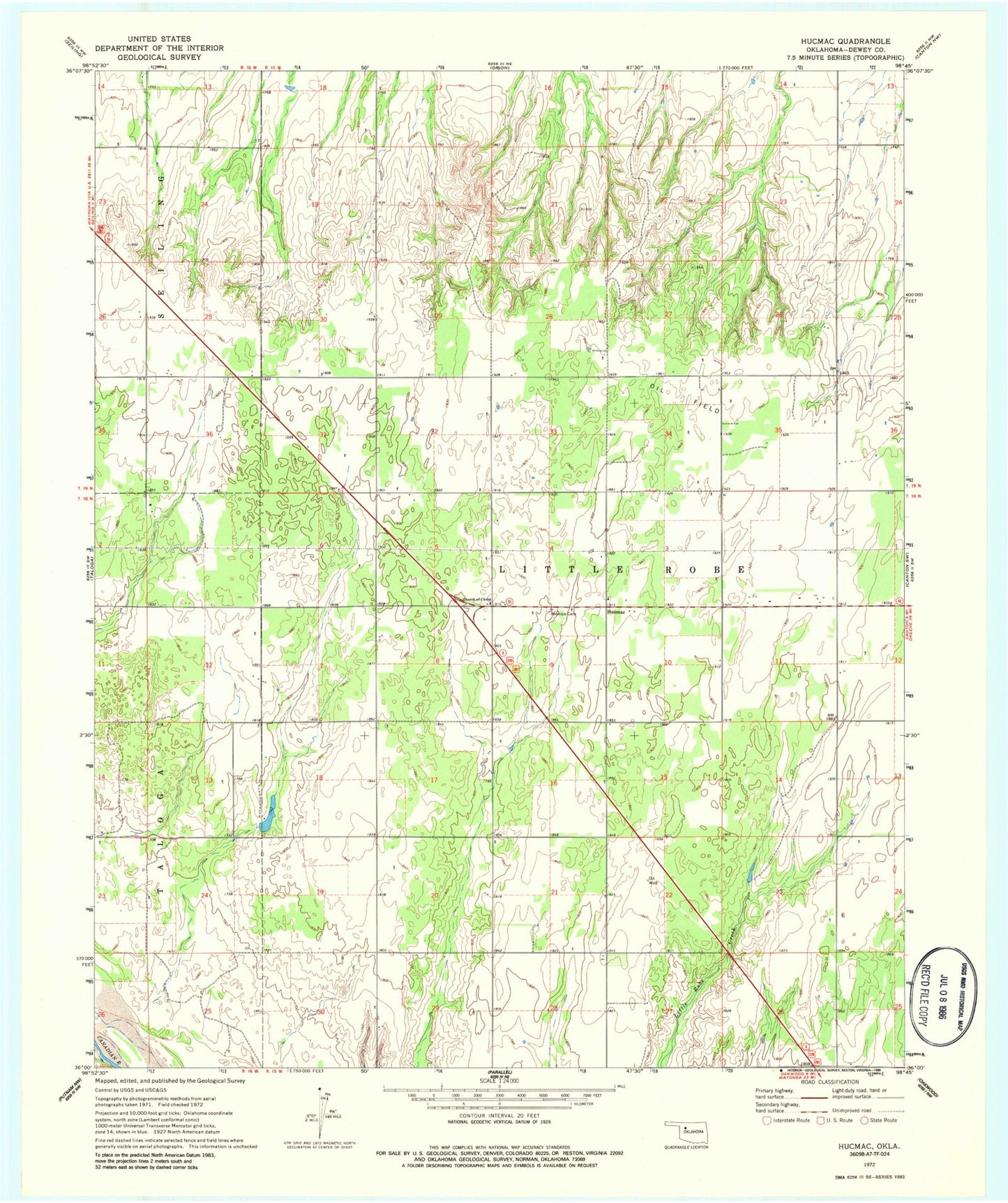 Classic USGS Hucmac Oklahoma 7.5'x7.5' Topo Map Image