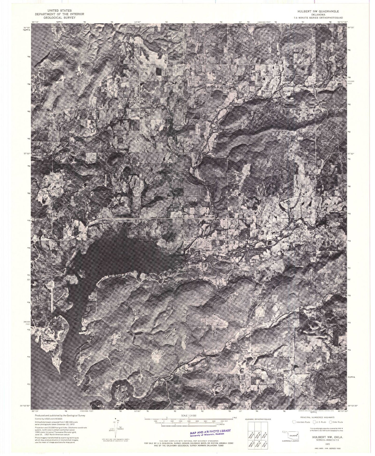Classic USGS Hulbert Oklahoma 7.5'x7.5' Topo Map Image