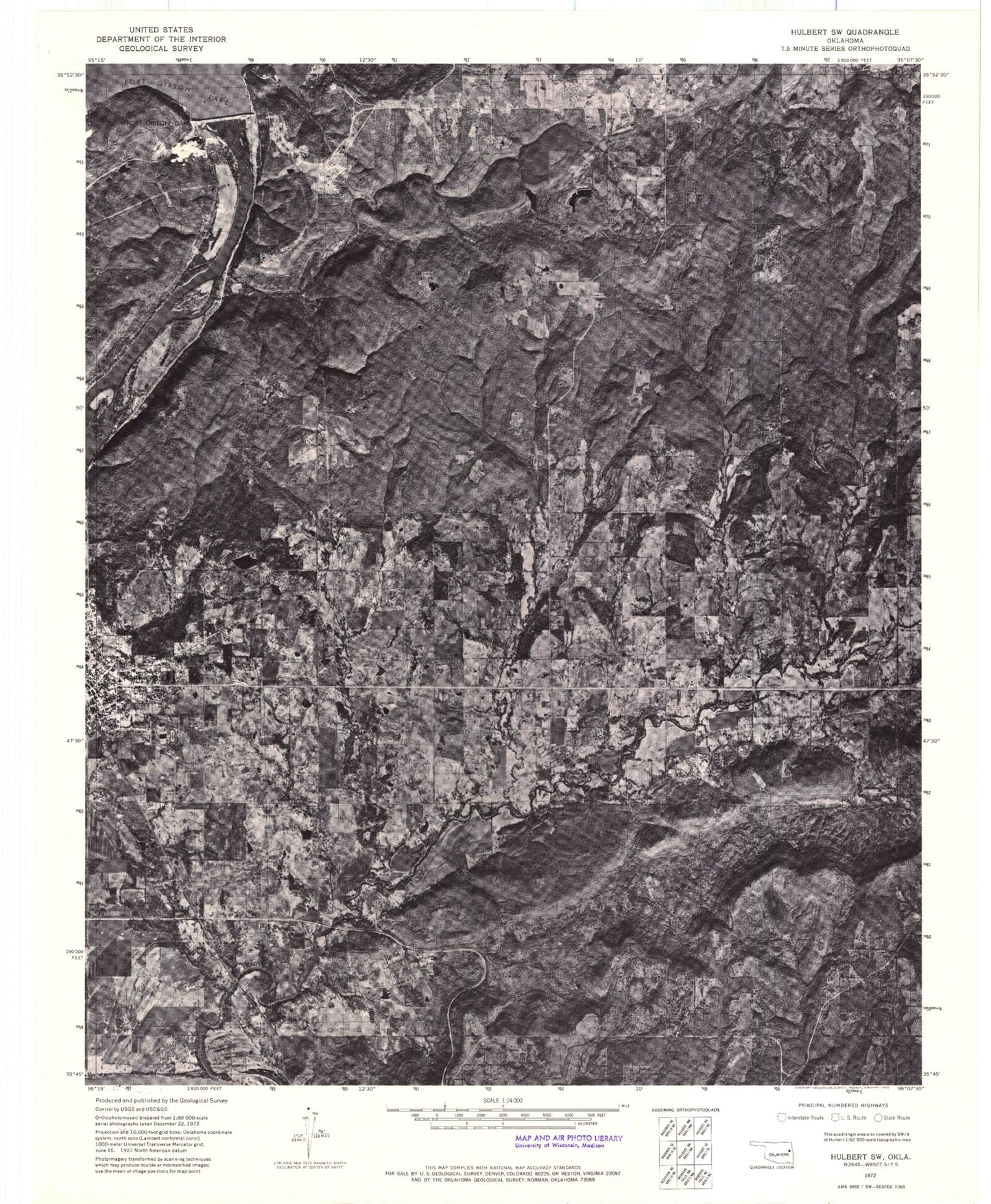 Classic USGS Fort Gibson Dam Oklahoma 7.5'x7.5' Topo Map Image
