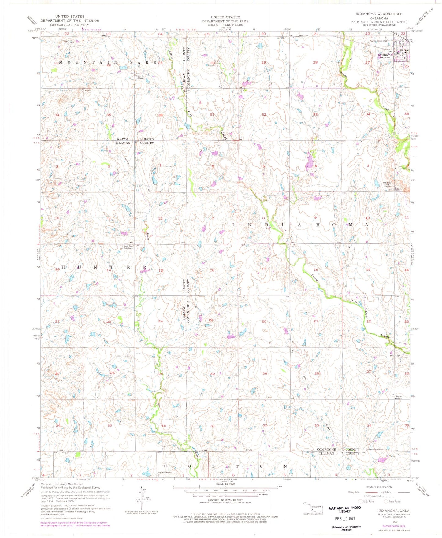 Classic USGS Indiahoma Oklahoma 7.5'x7.5' Topo Map Image