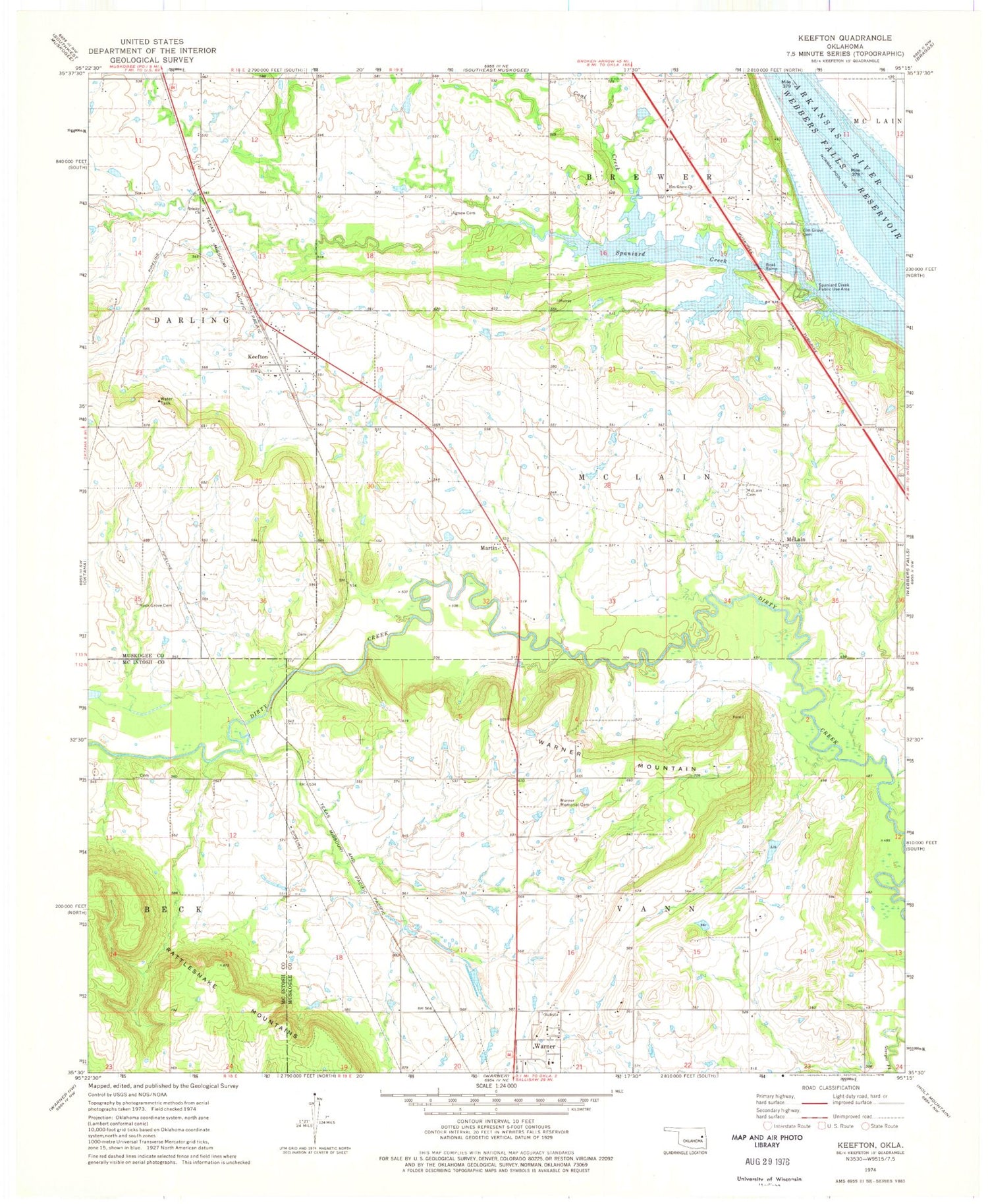 Classic USGS Keefton Oklahoma 7.5'x7.5' Topo Map Image