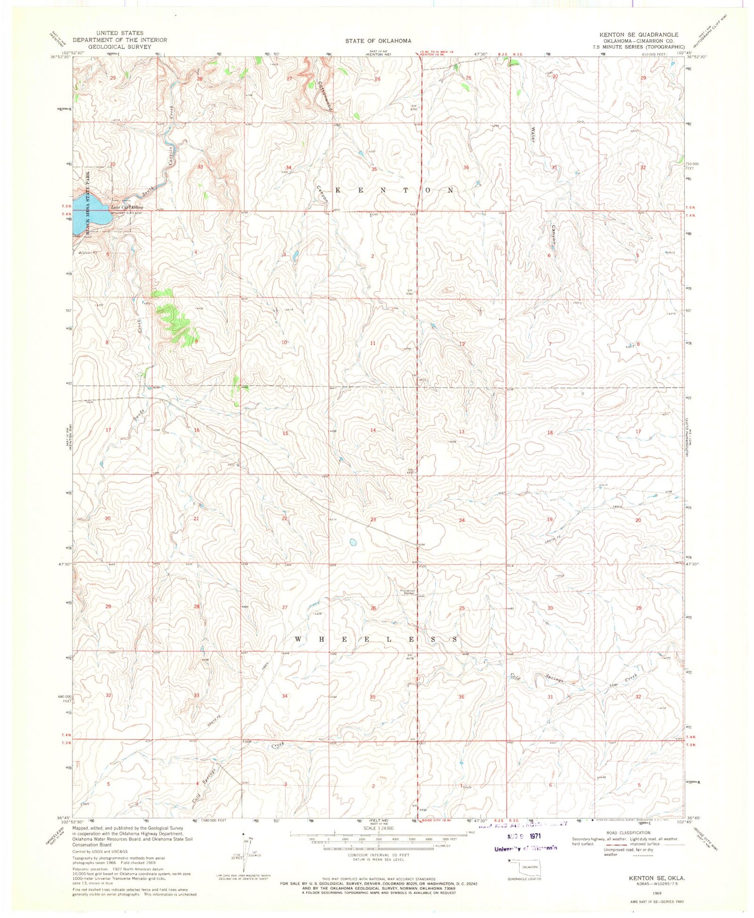 Classic USGS Kenton SE Oklahoma 7.5'x7.5' Topo Map Image
