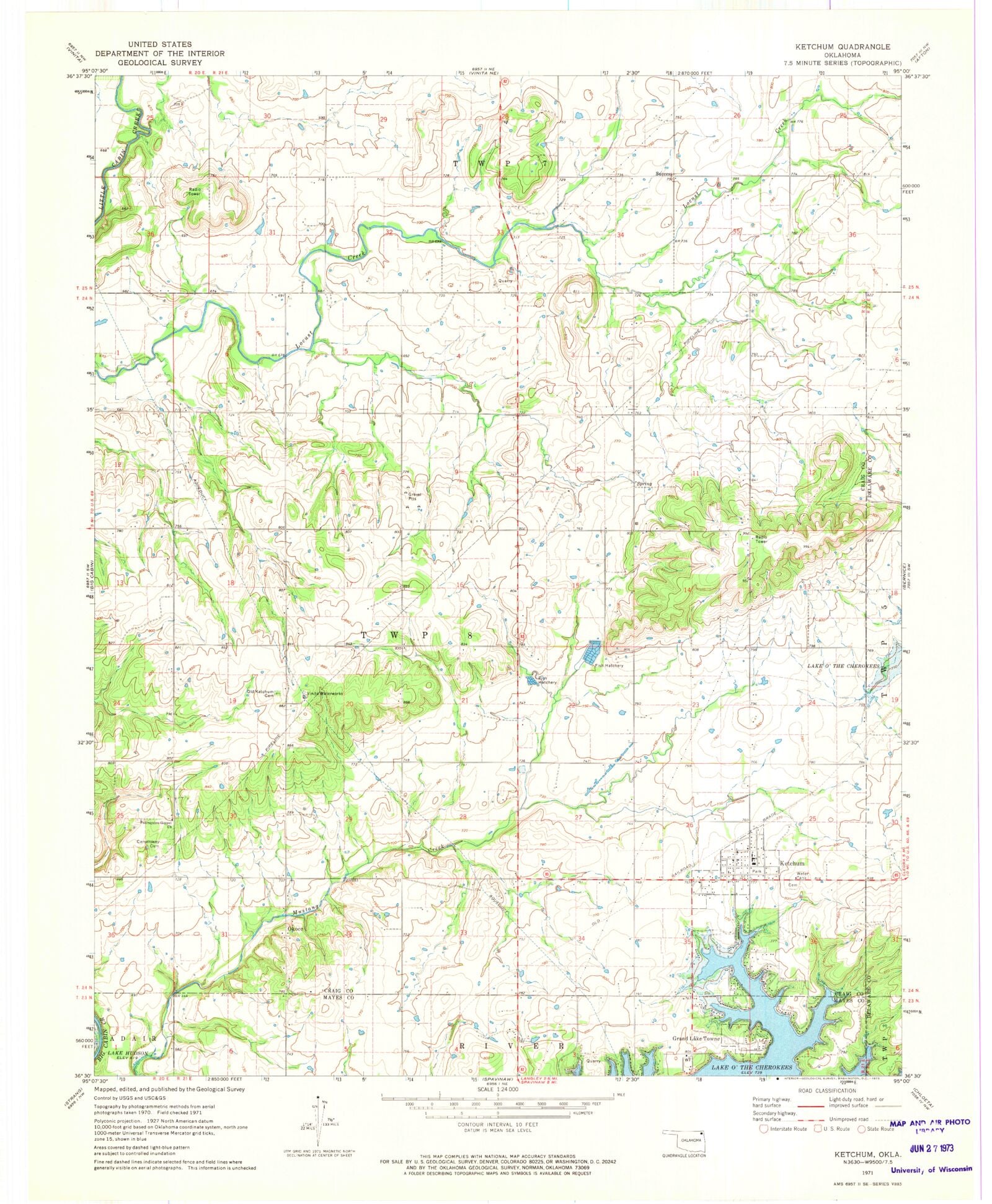 Classic USGS Ketchum Oklahoma 7.5'x7.5' Topo Map MyTopo Map Store