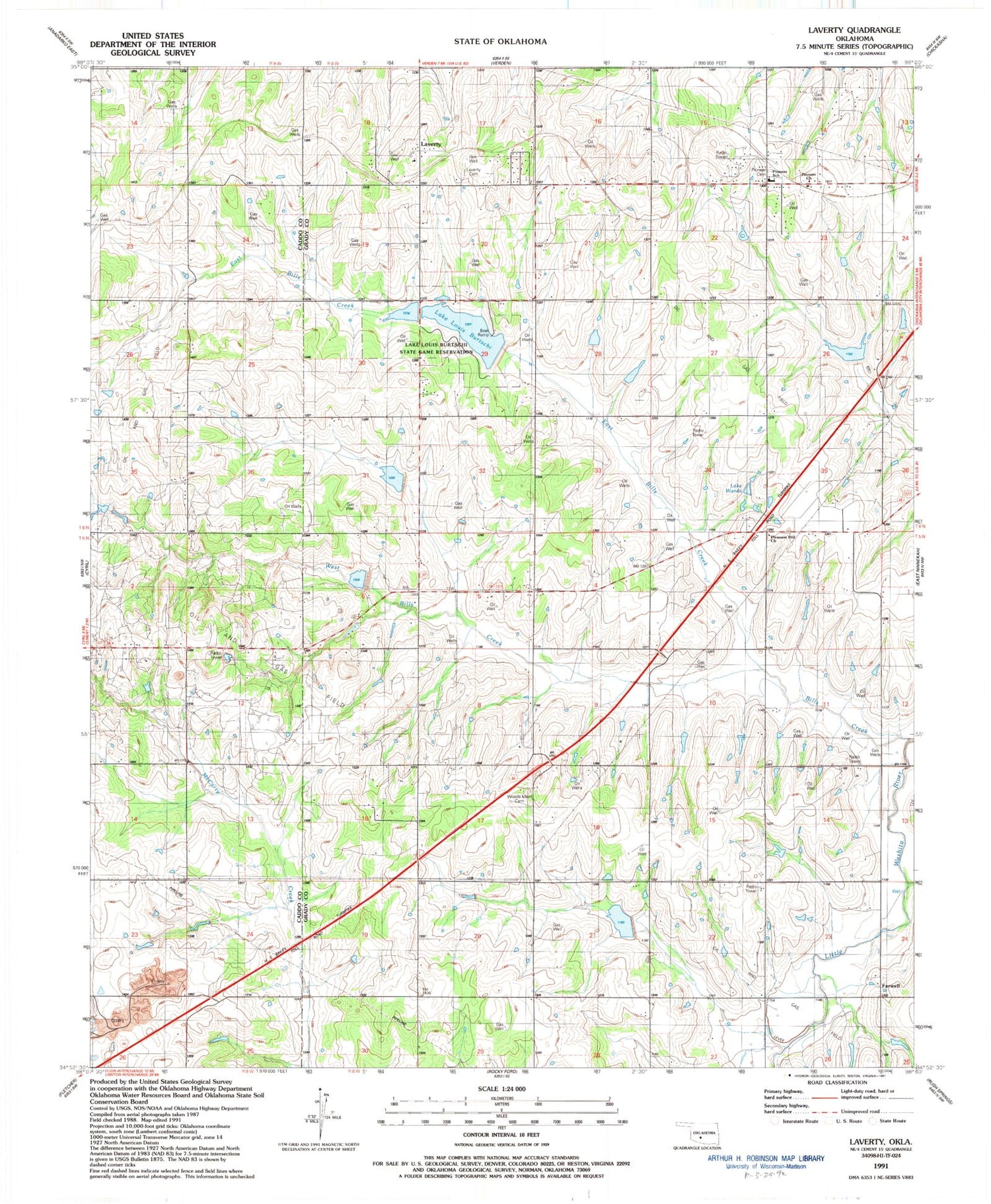 Classic USGS Laverty Oklahoma 7.5'x7.5' Topo Map Image