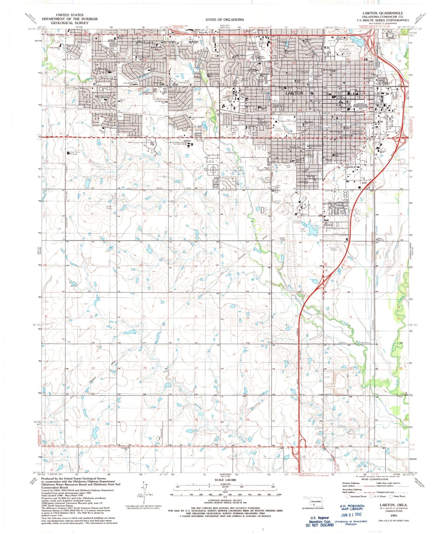 Classic USGS Lawton Oklahoma 7.5'x7.5' Topo Map Image