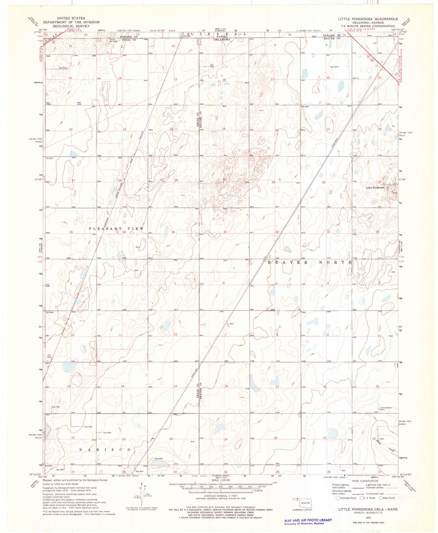 Classic USGS Little Ponderosa Oklahoma 7.5'x7.5' Topo Map Image
