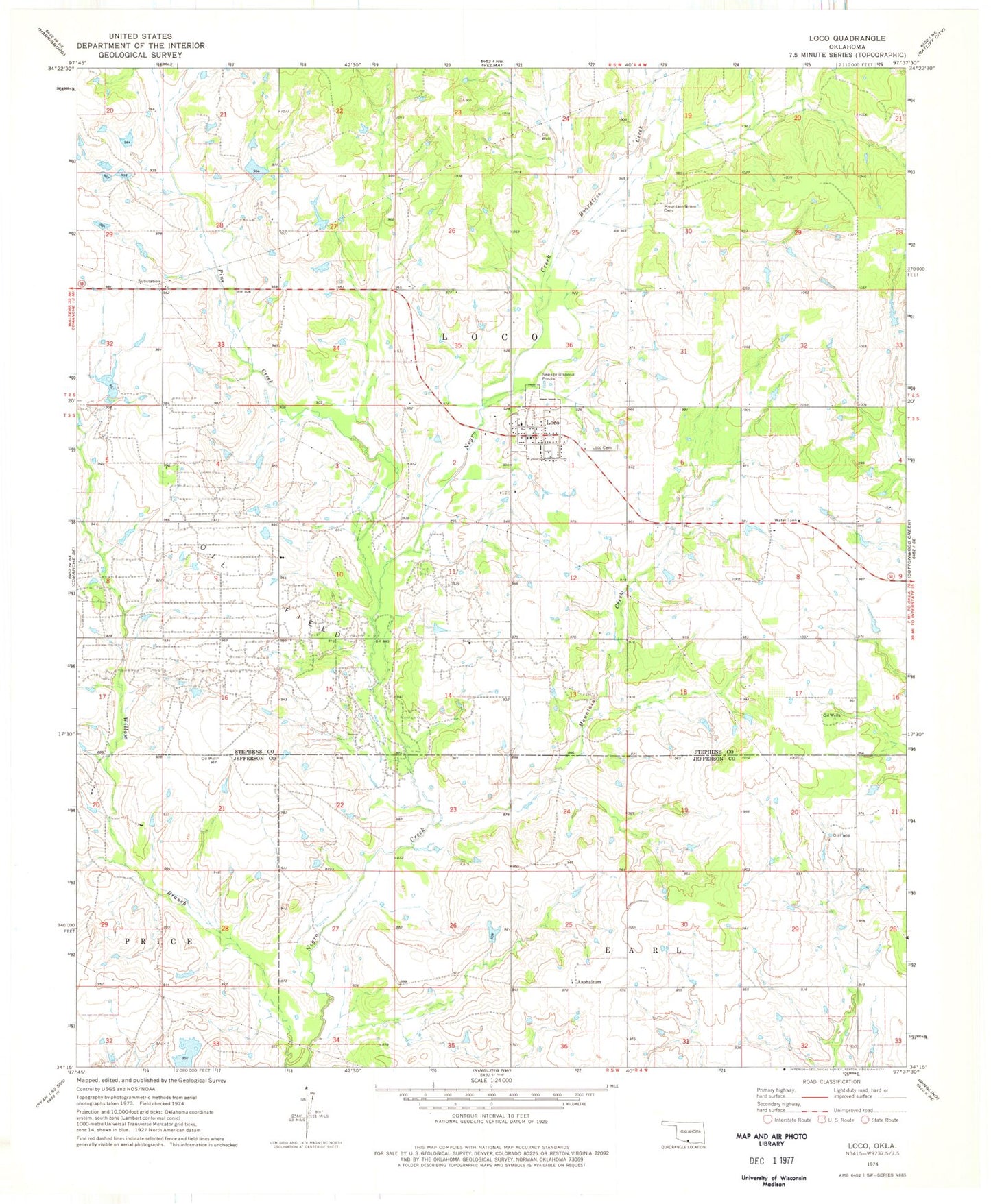 Classic USGS Loco Oklahoma 7.5'x7.5' Topo Map Image