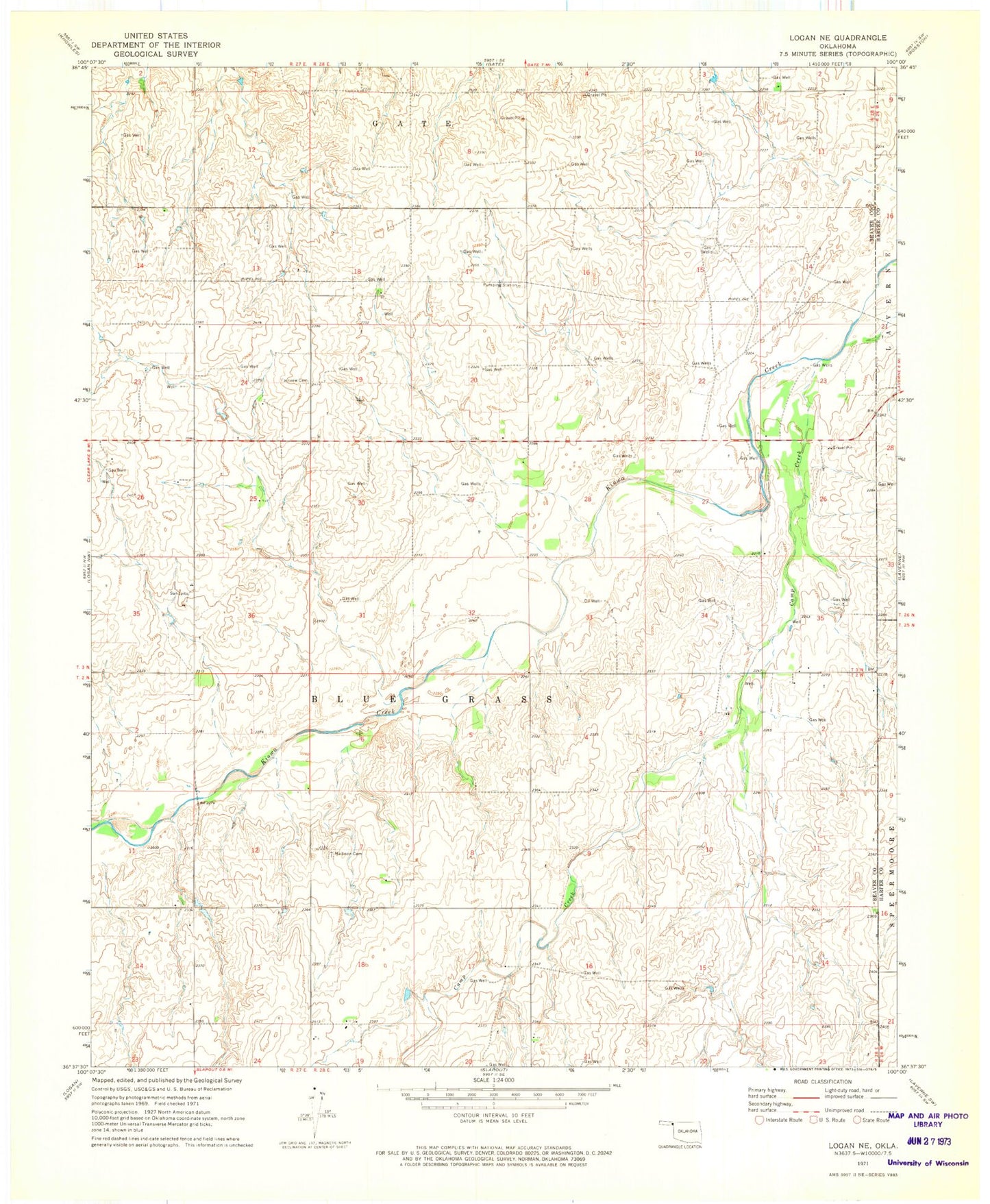 Classic USGS Logan NE Oklahoma 7.5'x7.5' Topo Map Image