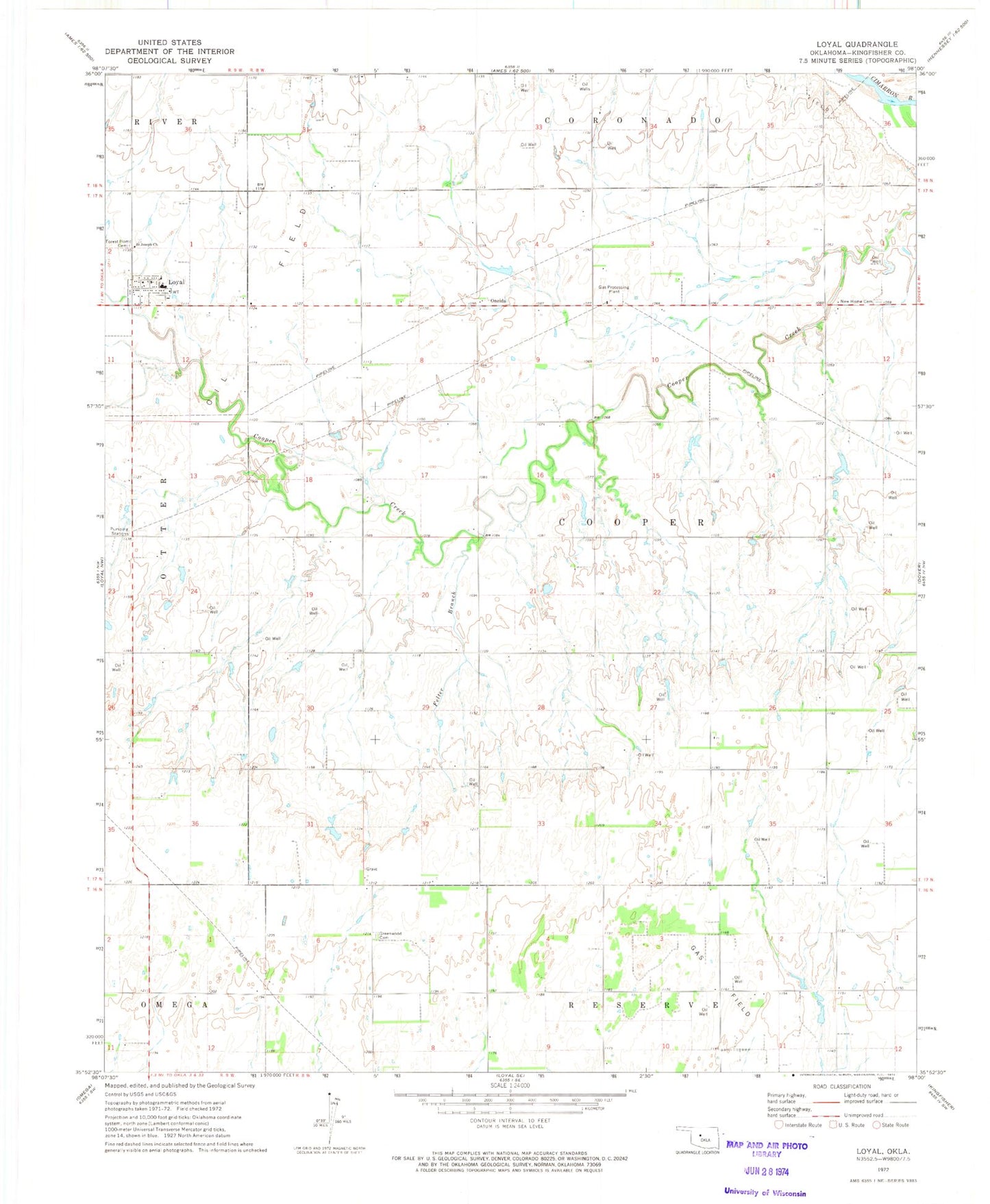 Classic USGS Loyal Oklahoma 7.5'x7.5' Topo Map Image