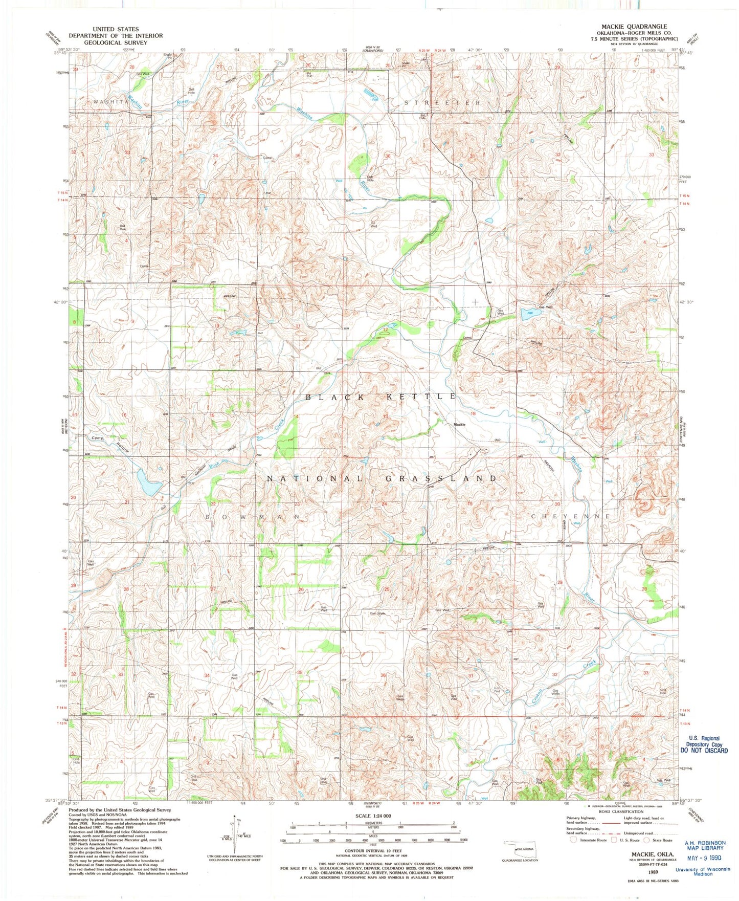 Classic USGS Mackie Oklahoma 7.5'x7.5' Topo Map Image
