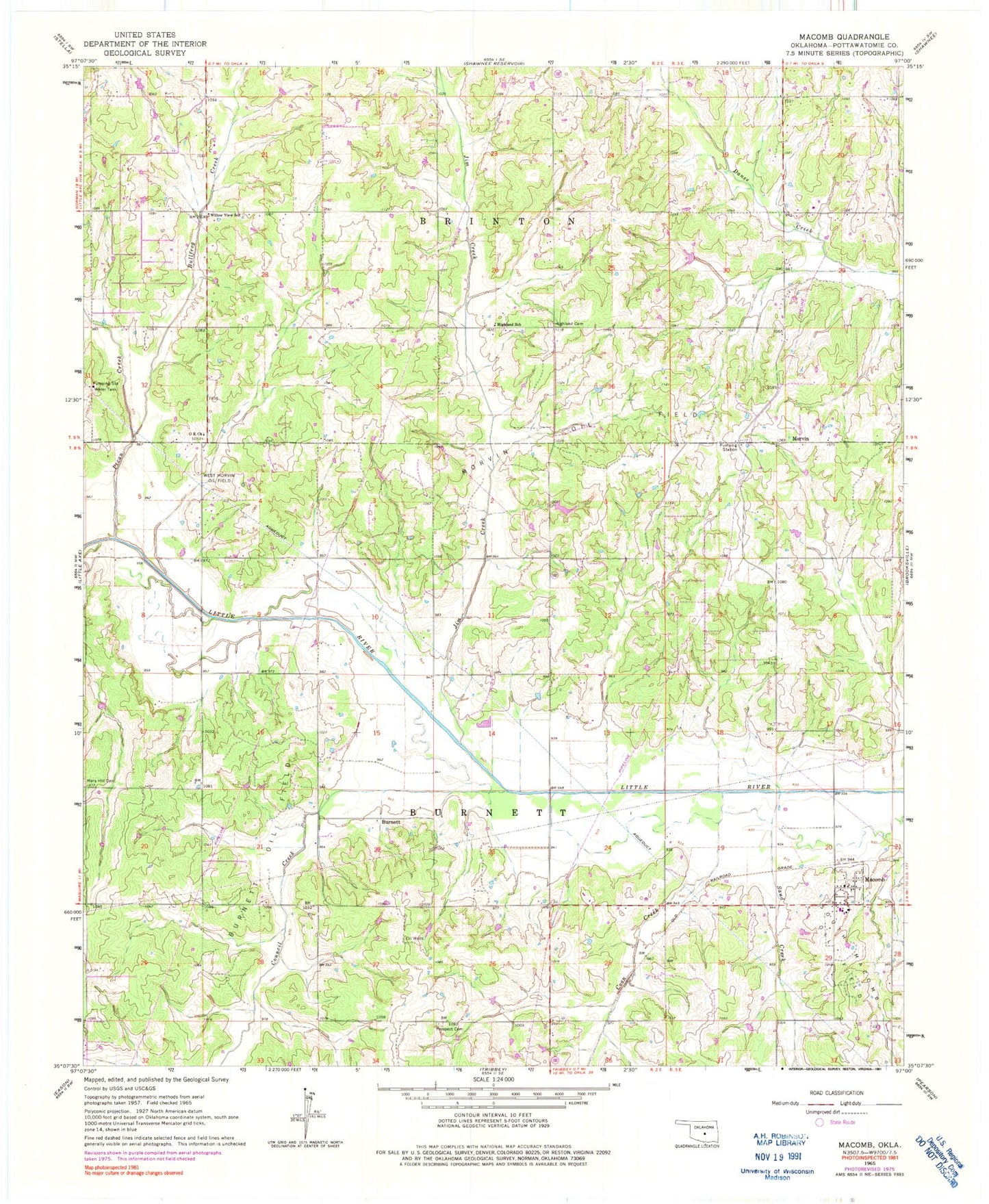 Classic USGS Macomb Oklahoma 7.5'x7.5' Topo Map Image