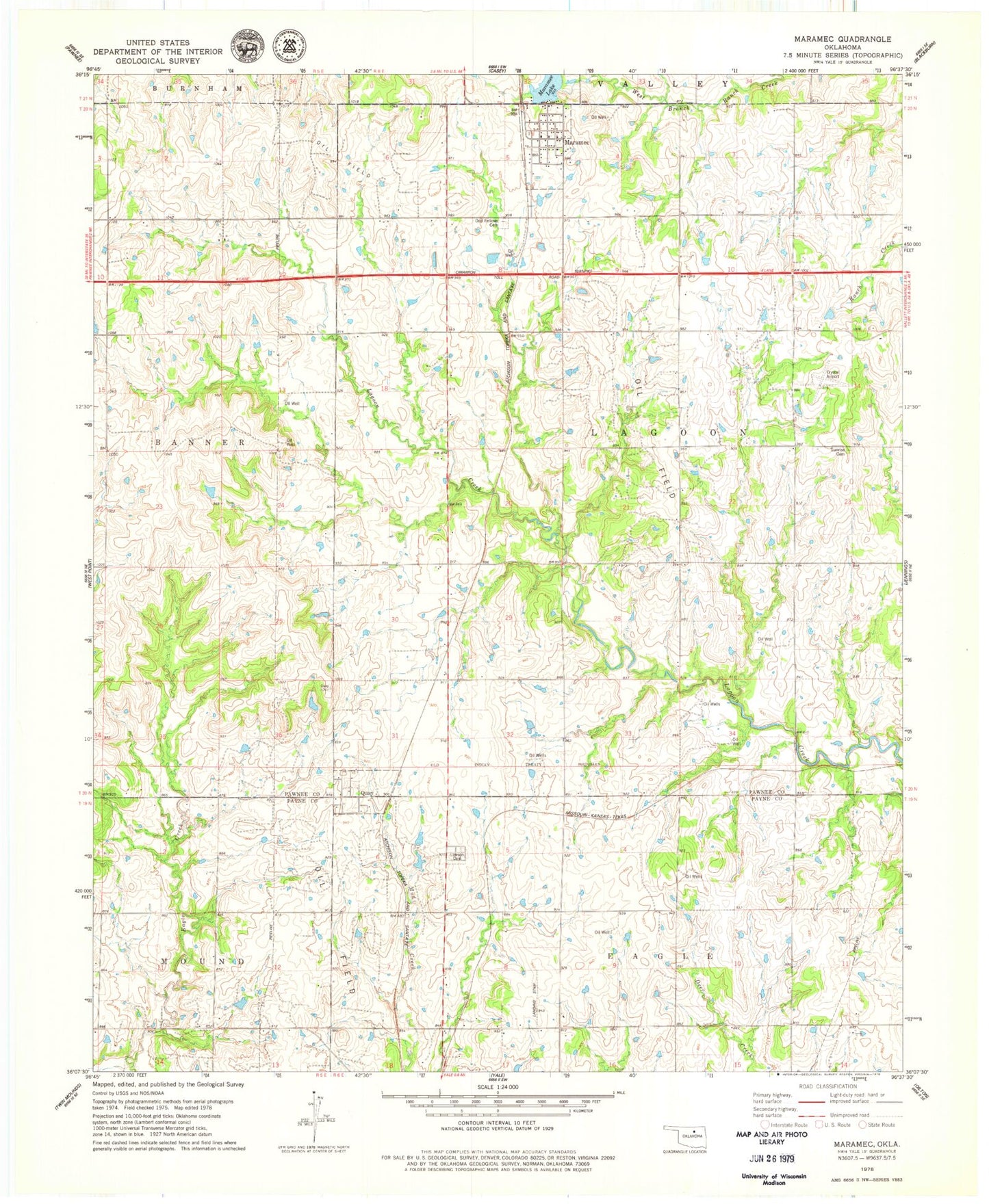 Classic USGS Maramec Oklahoma 7.5'x7.5' Topo Map Image