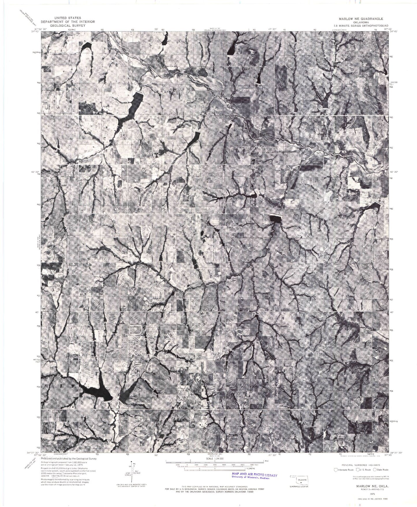 Classic USGS Bray Oklahoma 7.5'x7.5' Topo Map Image