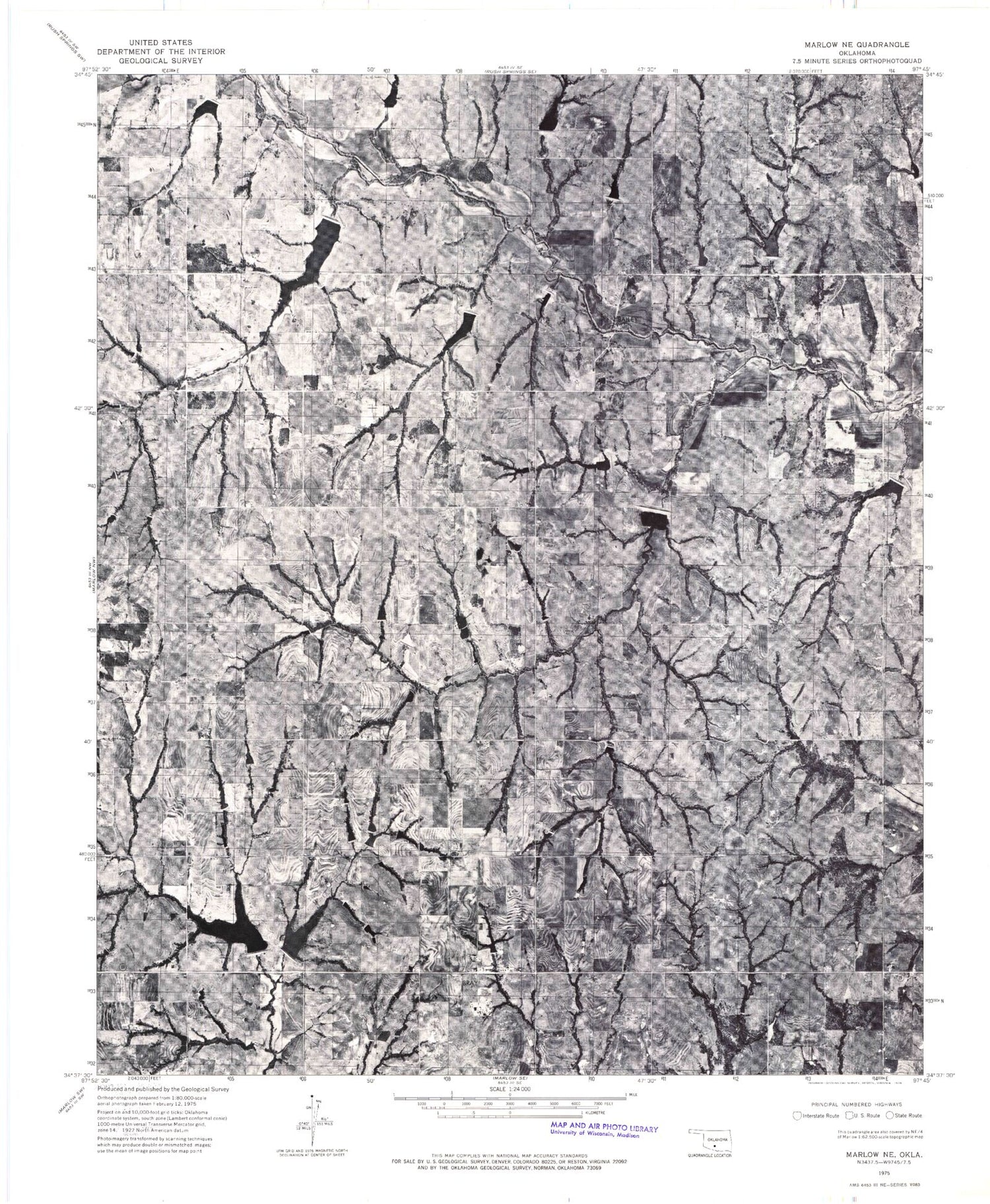 Classic USGS Bray Oklahoma 7.5'x7.5' Topo Map Image