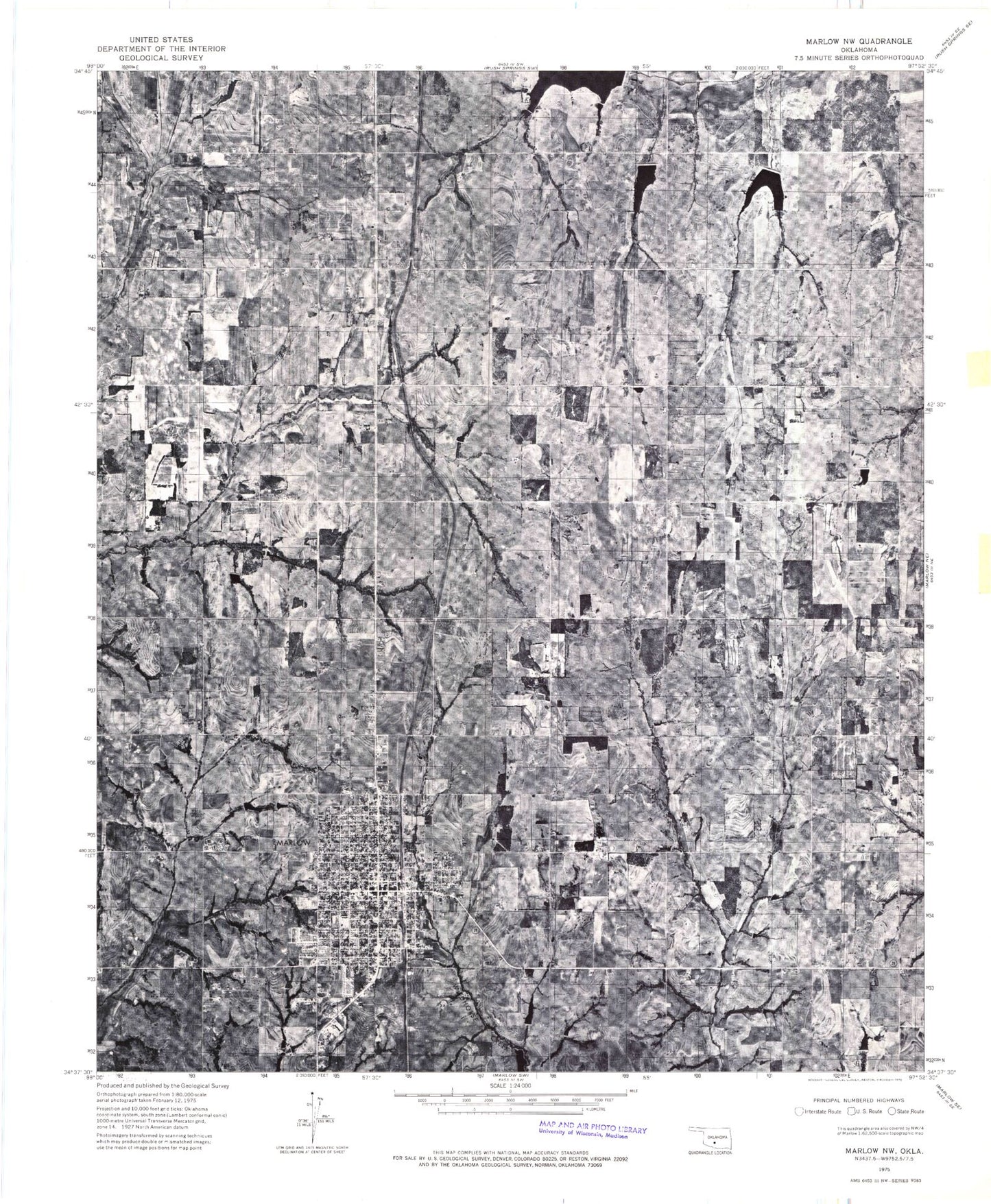 Classic USGS Marlow Oklahoma 7.5'x7.5' Topo Map Image