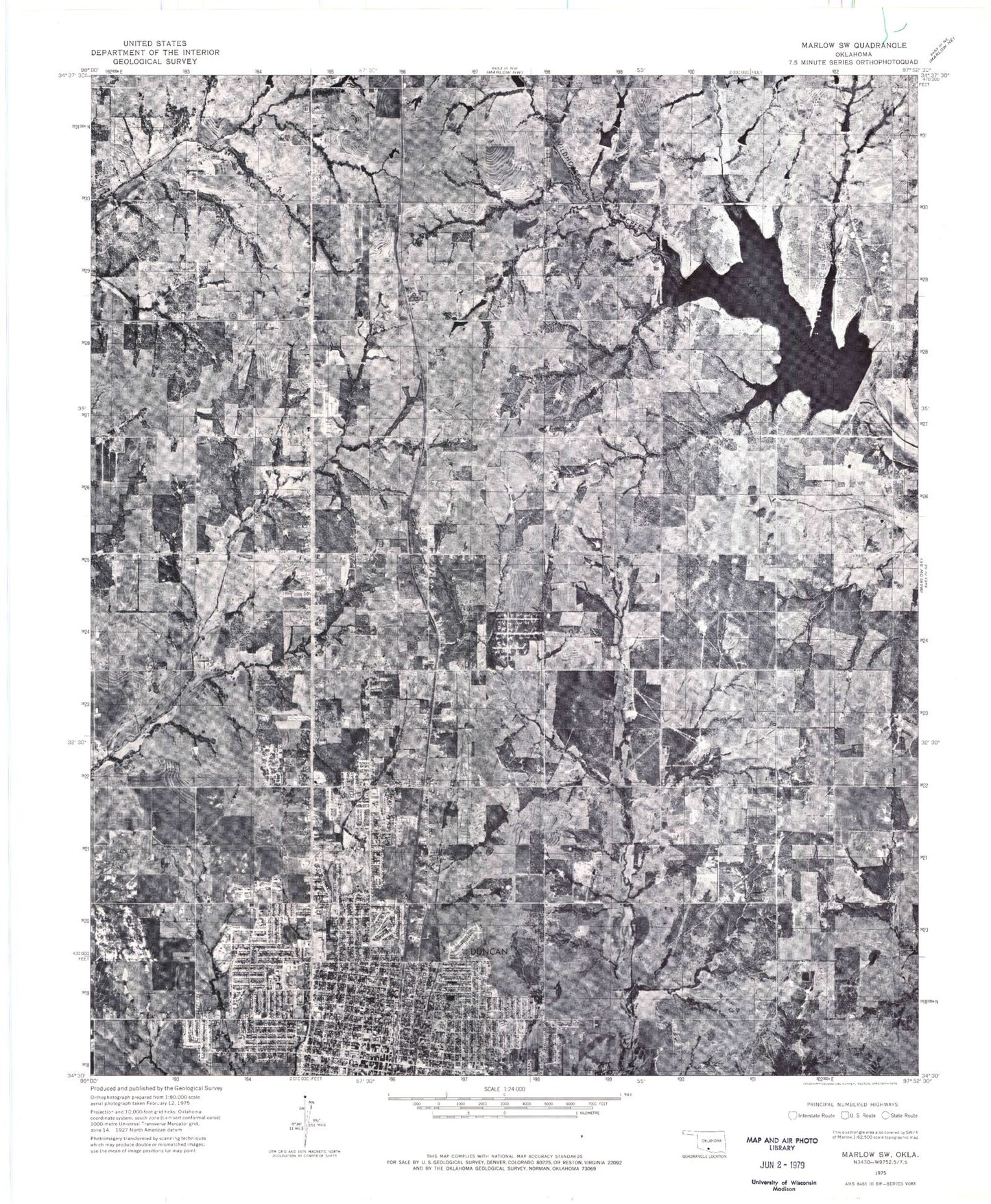 Classic USGS Duncan North Oklahoma 7.5'x7.5' Topo Map Image