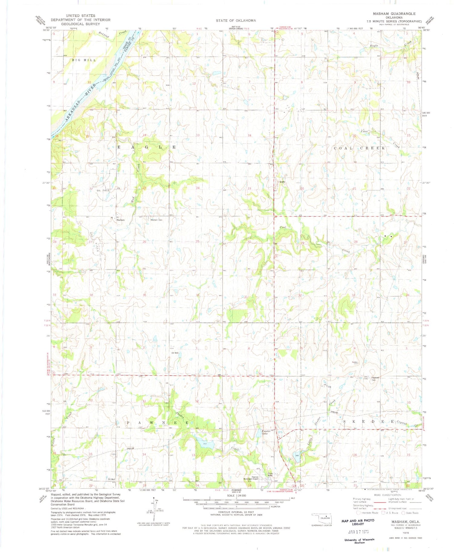 Classic USGS Masham Oklahoma 7.5'x7.5' Topo Map Image