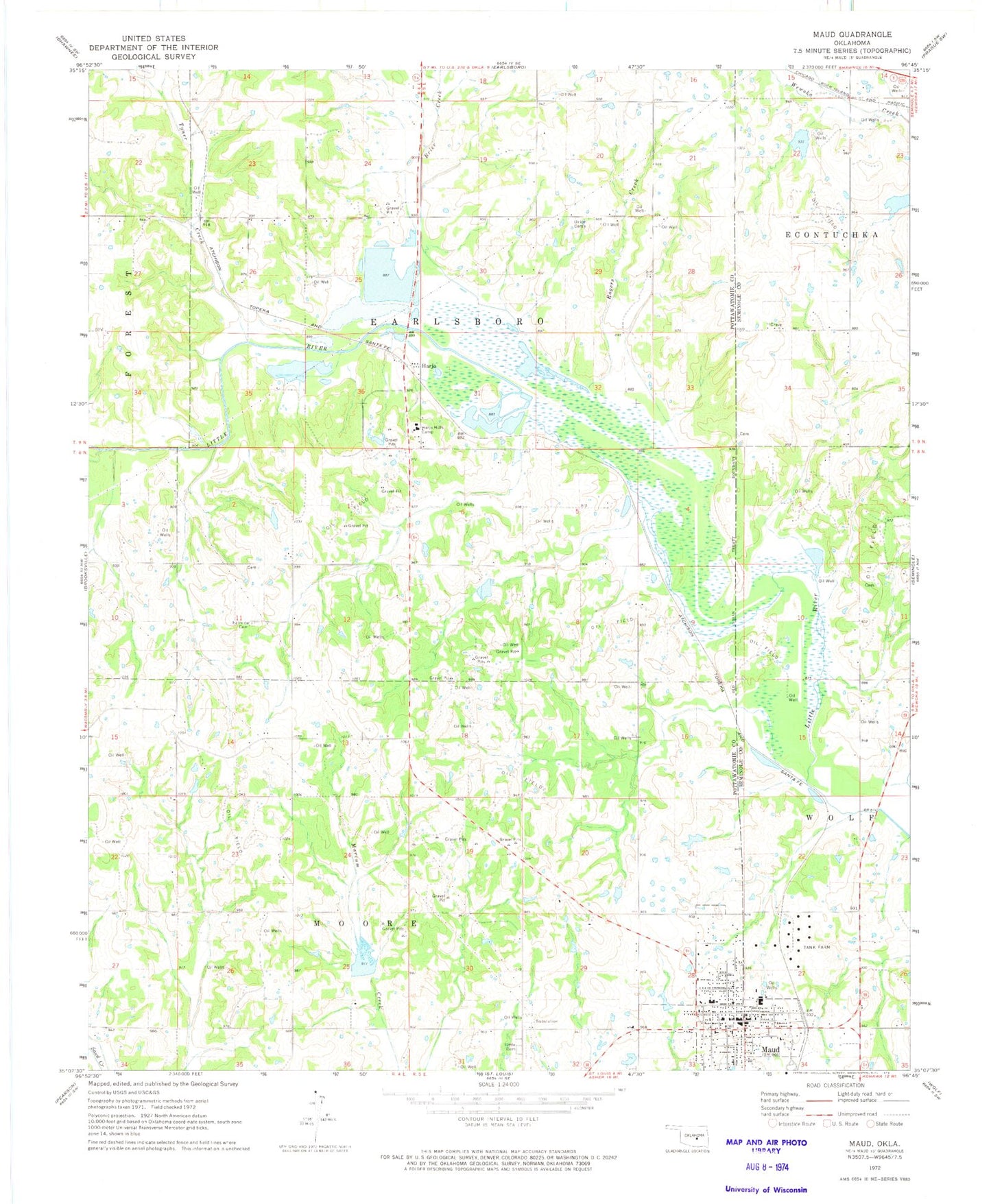Classic USGS Maud Oklahoma 7.5'x7.5' Topo Map Image