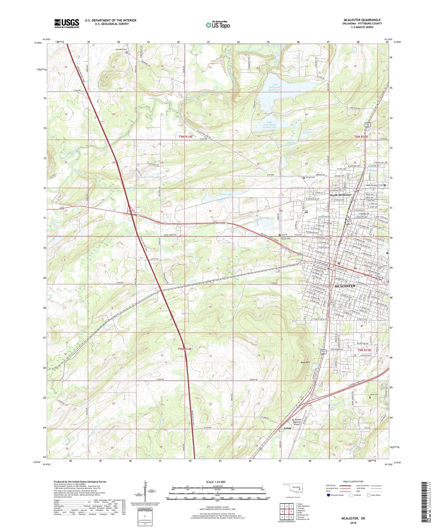 McAlester Oklahoma US Topo Map Image