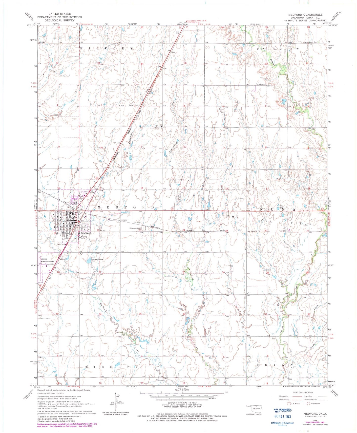 Classic USGS Medford Oklahoma 7.5'x7.5' Topo Map Image