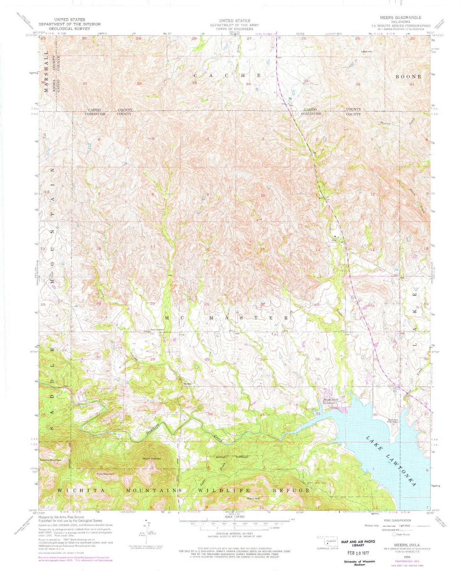 Classic USGS Meers Oklahoma 7.5'x7.5' Topo Map Image
