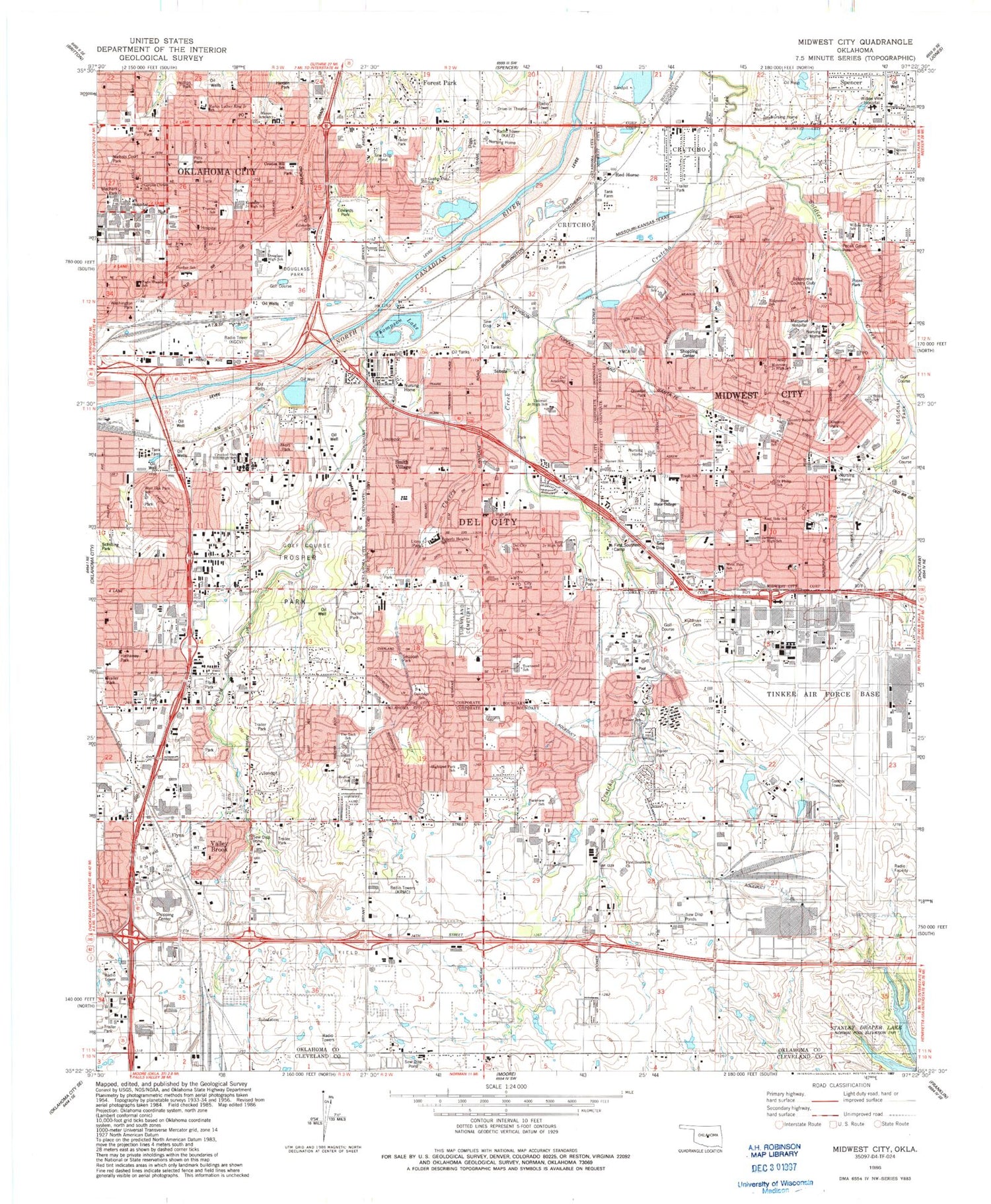 Classic USGS Midwest City Oklahoma 7.5'x7.5' Topo Map Image