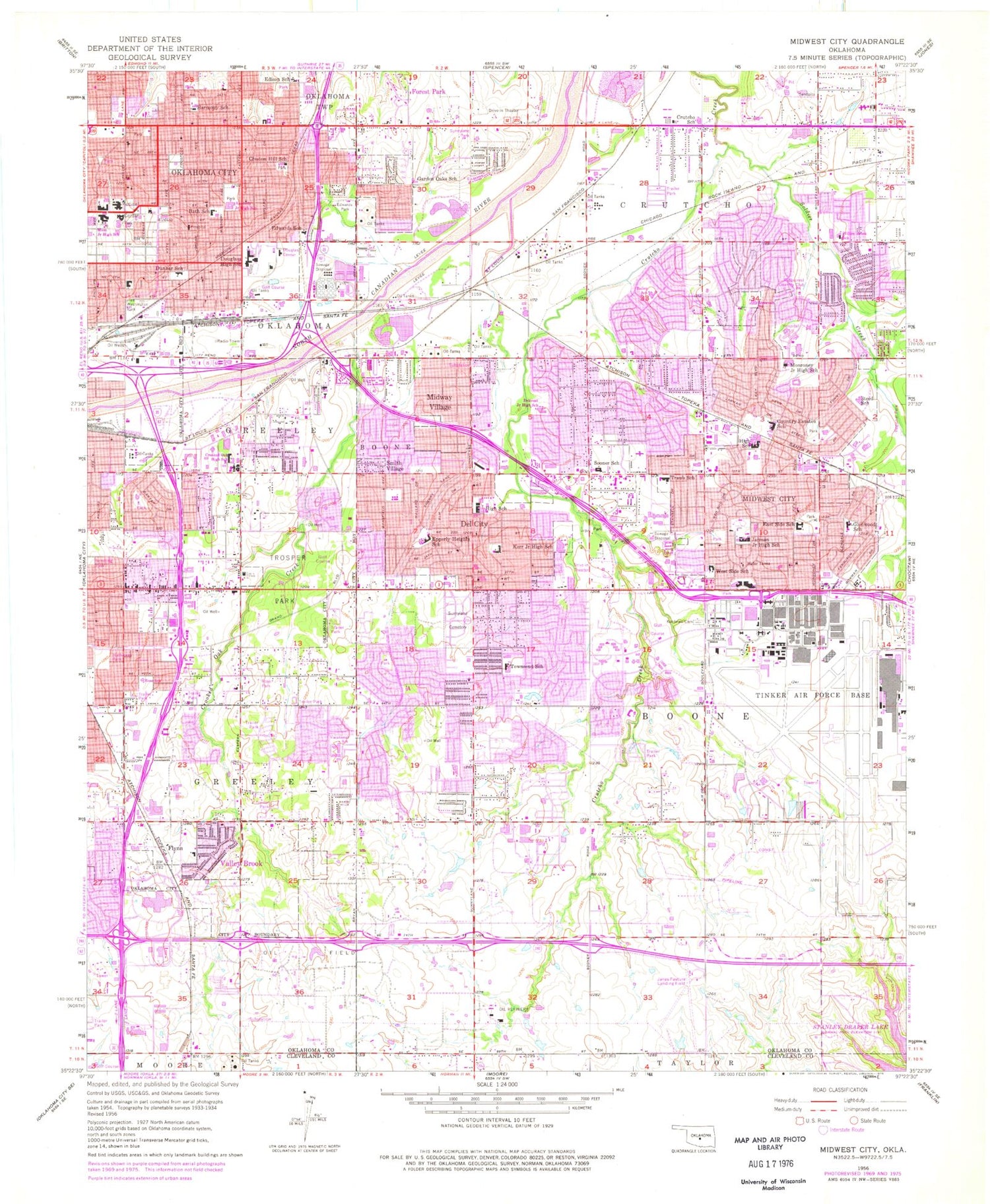 Classic USGS Midwest City Oklahoma 7.5'x7.5' Topo Map Image