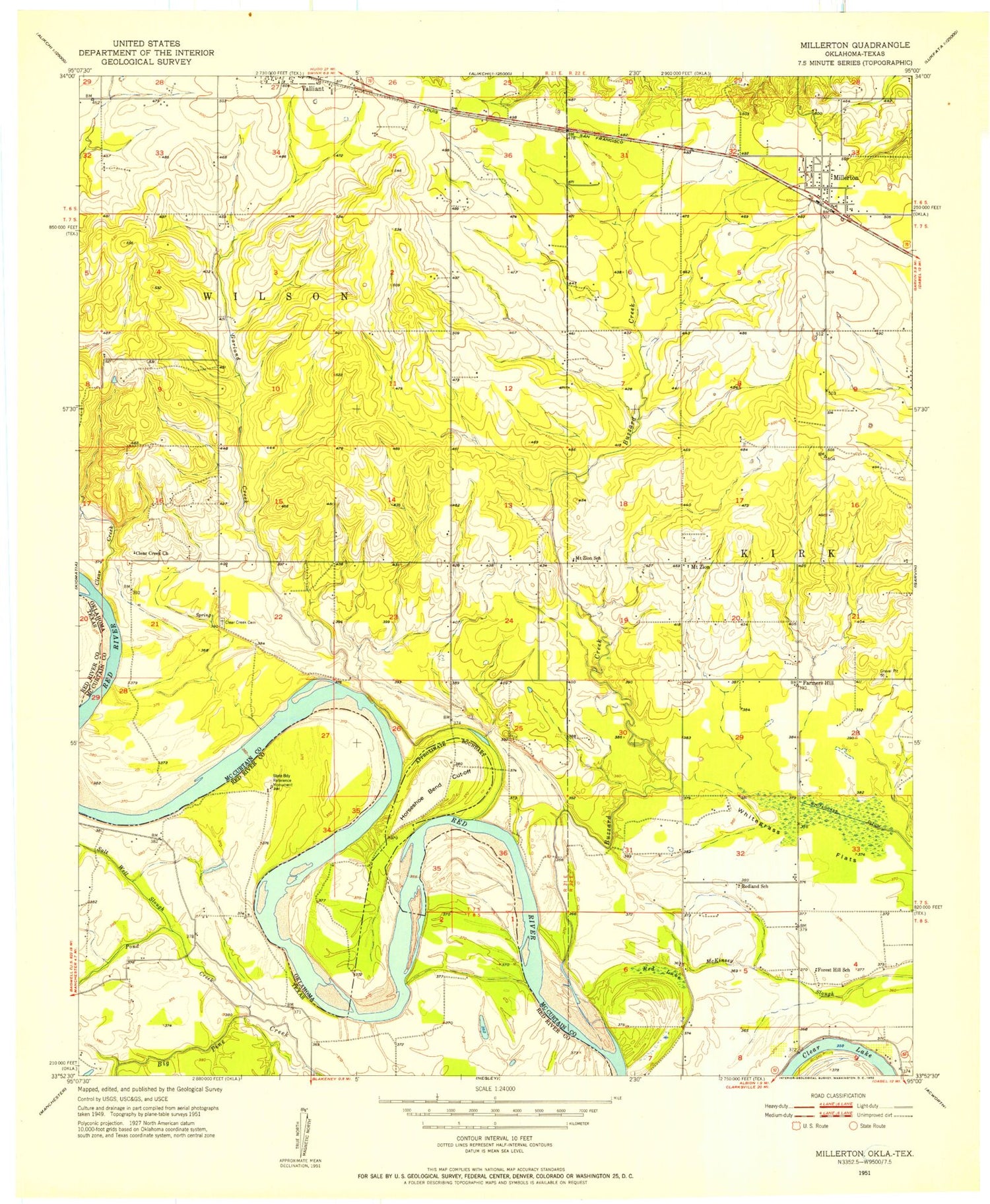 Classic USGS Millerton Oklahoma 7.5'x7.5' Topo Map Image