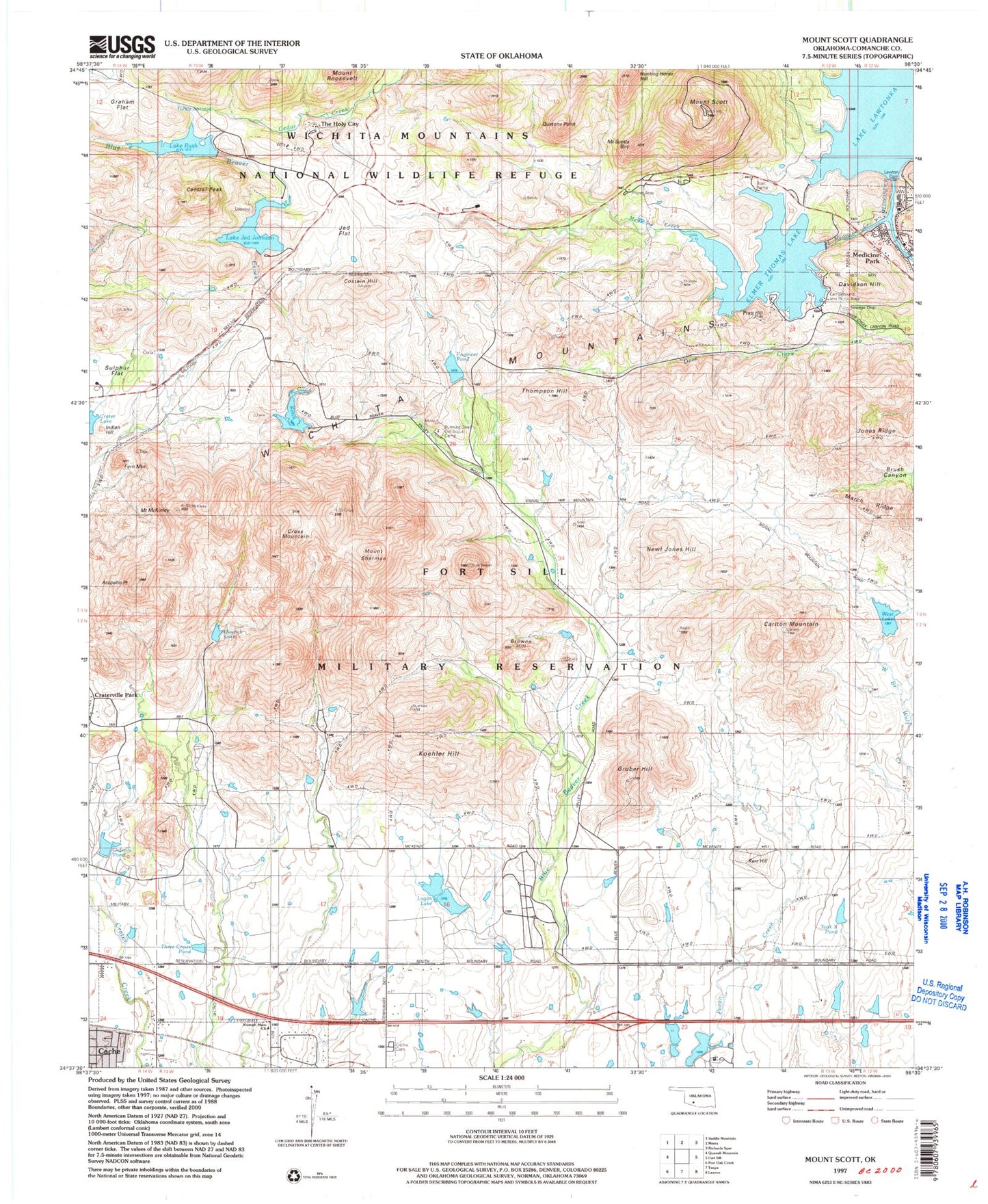 Classic USGS Mount Scott Oklahoma 7.5'x7.5' Topo Map Image