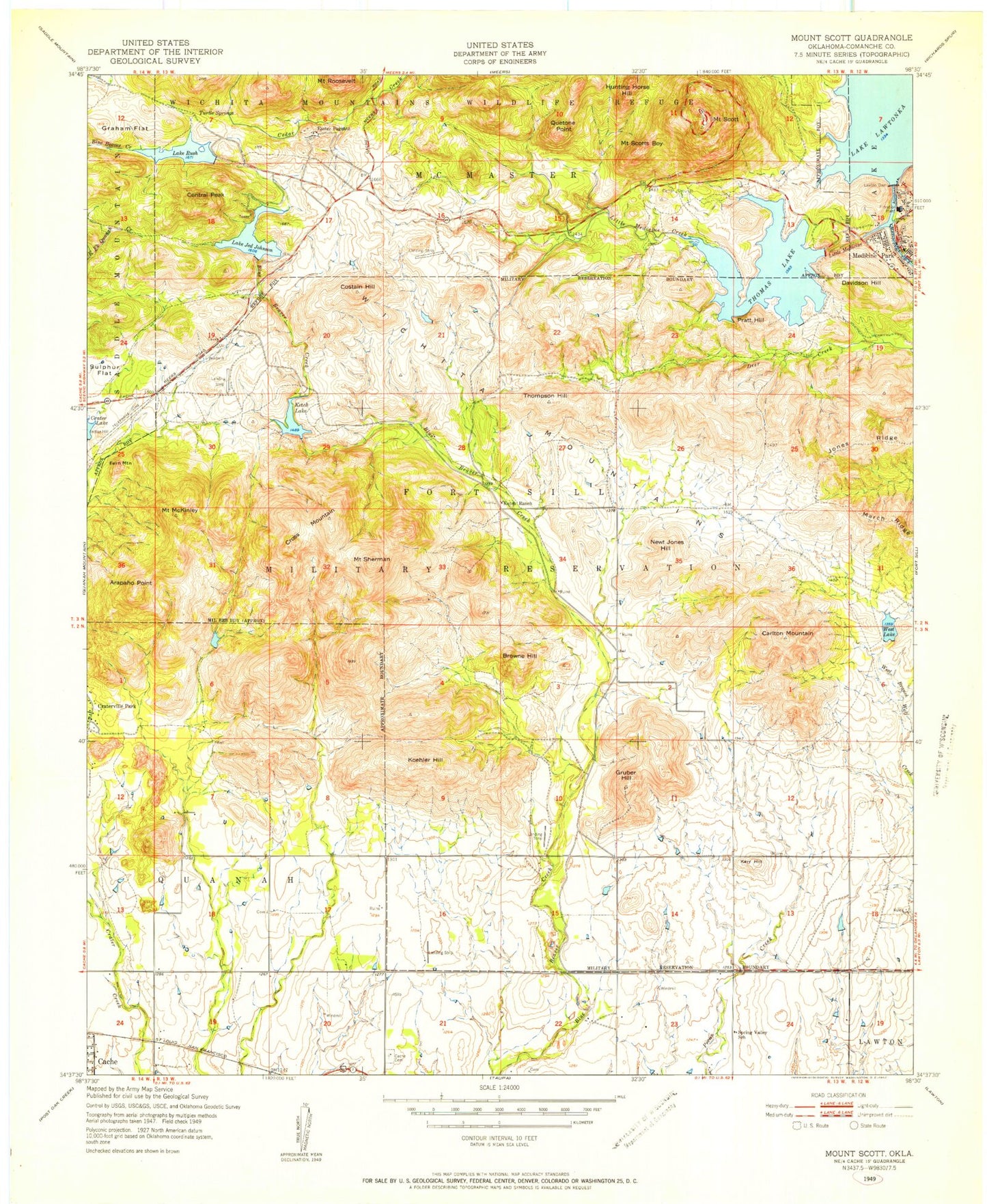 Classic USGS Mount Scott Oklahoma 7.5'x7.5' Topo Map Image