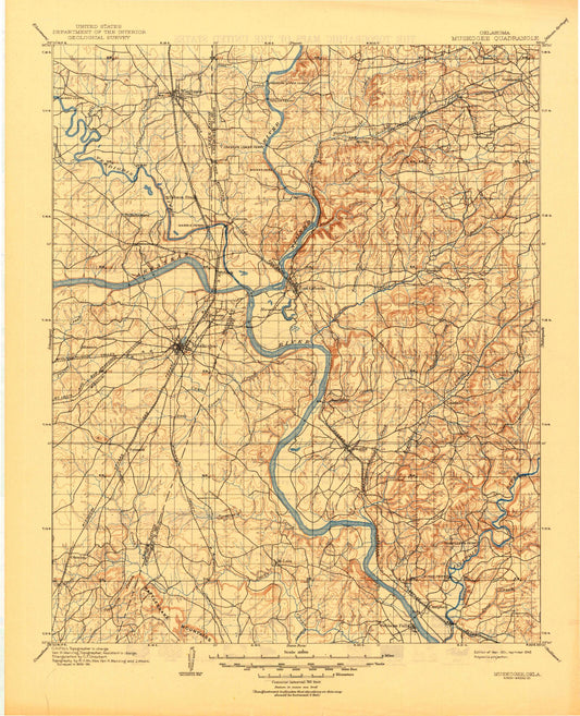Historic 1901 Okmulgee Oklahoma 30'x30' Topo Map Image